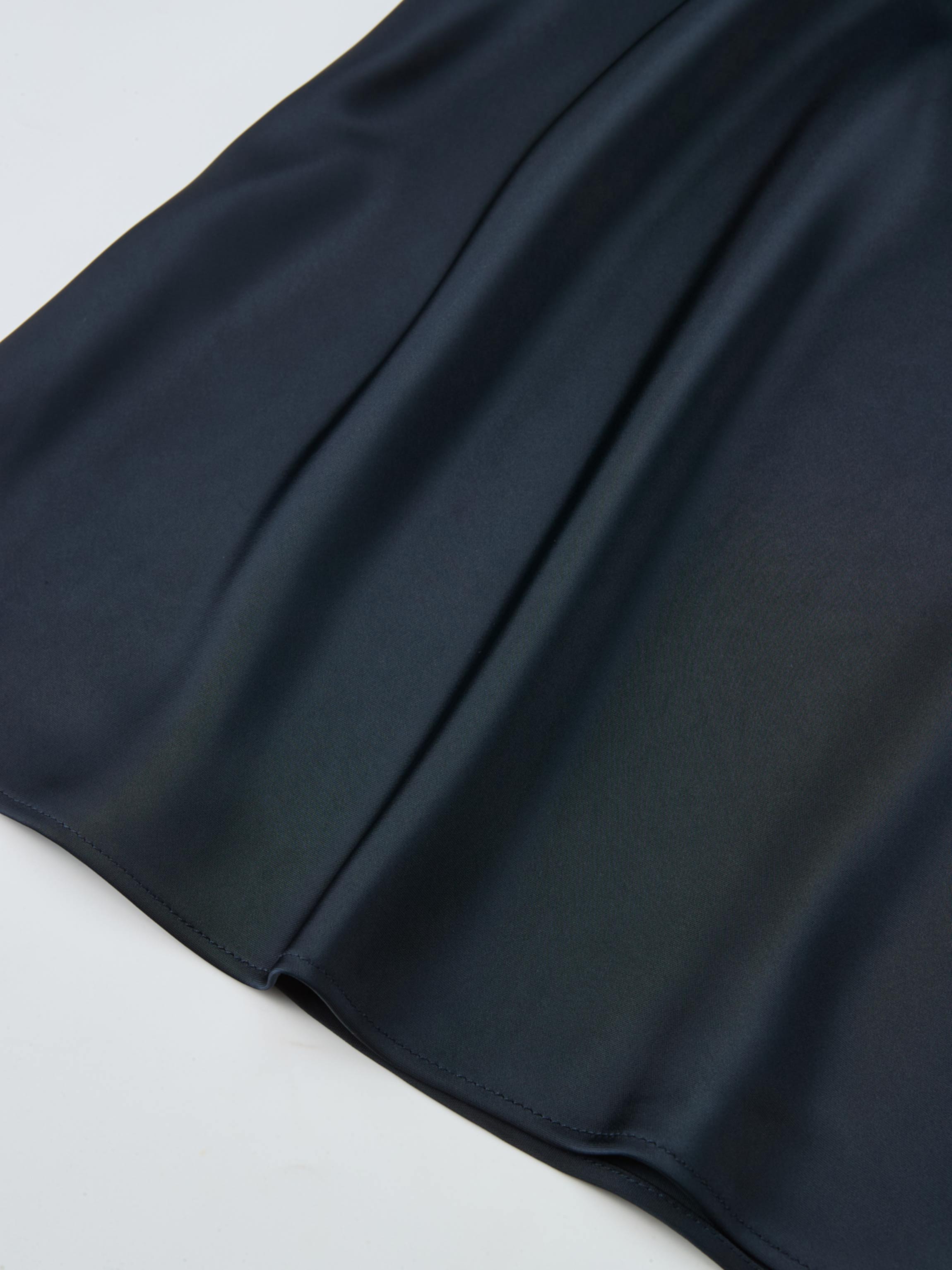 Solid Faux Satin Slip Skirt-Dark Blue/Navy