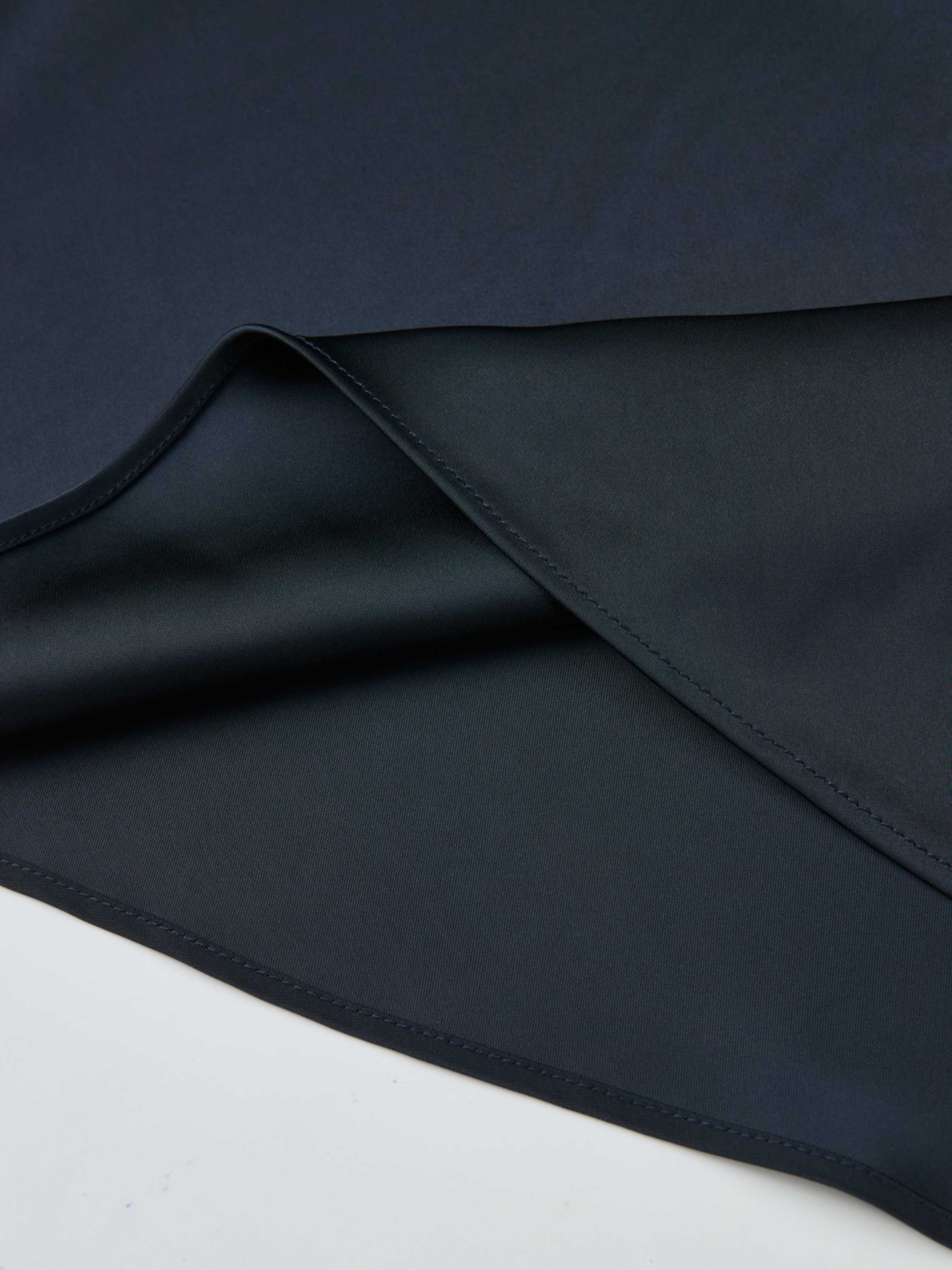 Solid Faux Satin Slip Skirt-Dark Blue/Navy