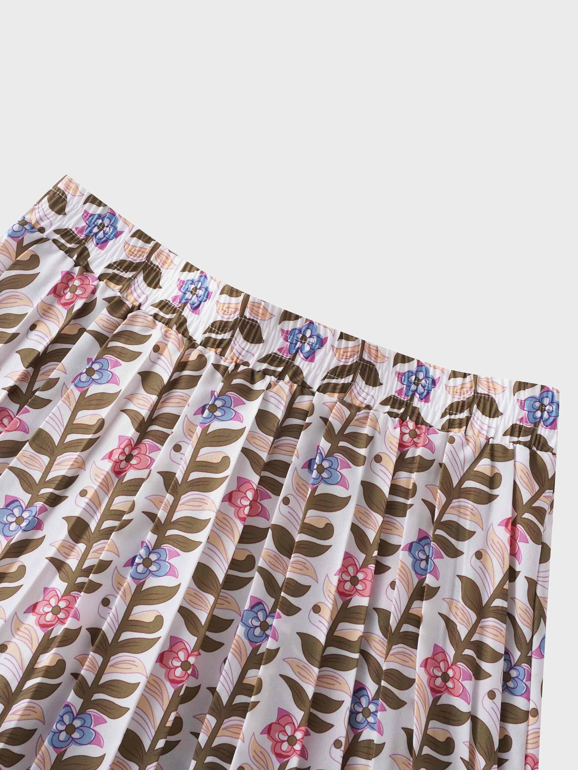 Covered Band Pleated Skirt 37"-Floral Vines