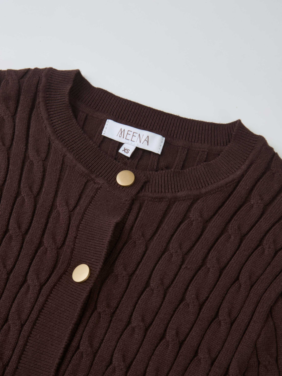 Gold Button Cable Cardigan - Brown
