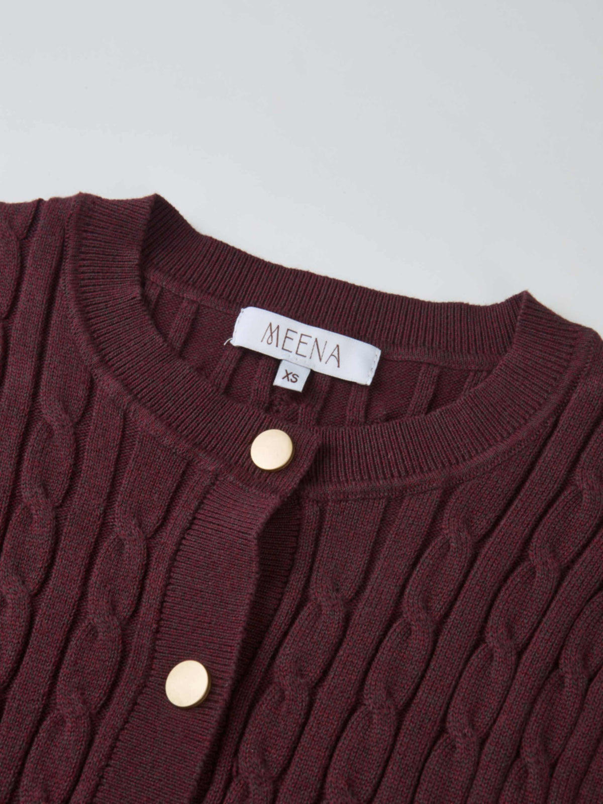 Gold Button Cable Cardigan - Burgundy