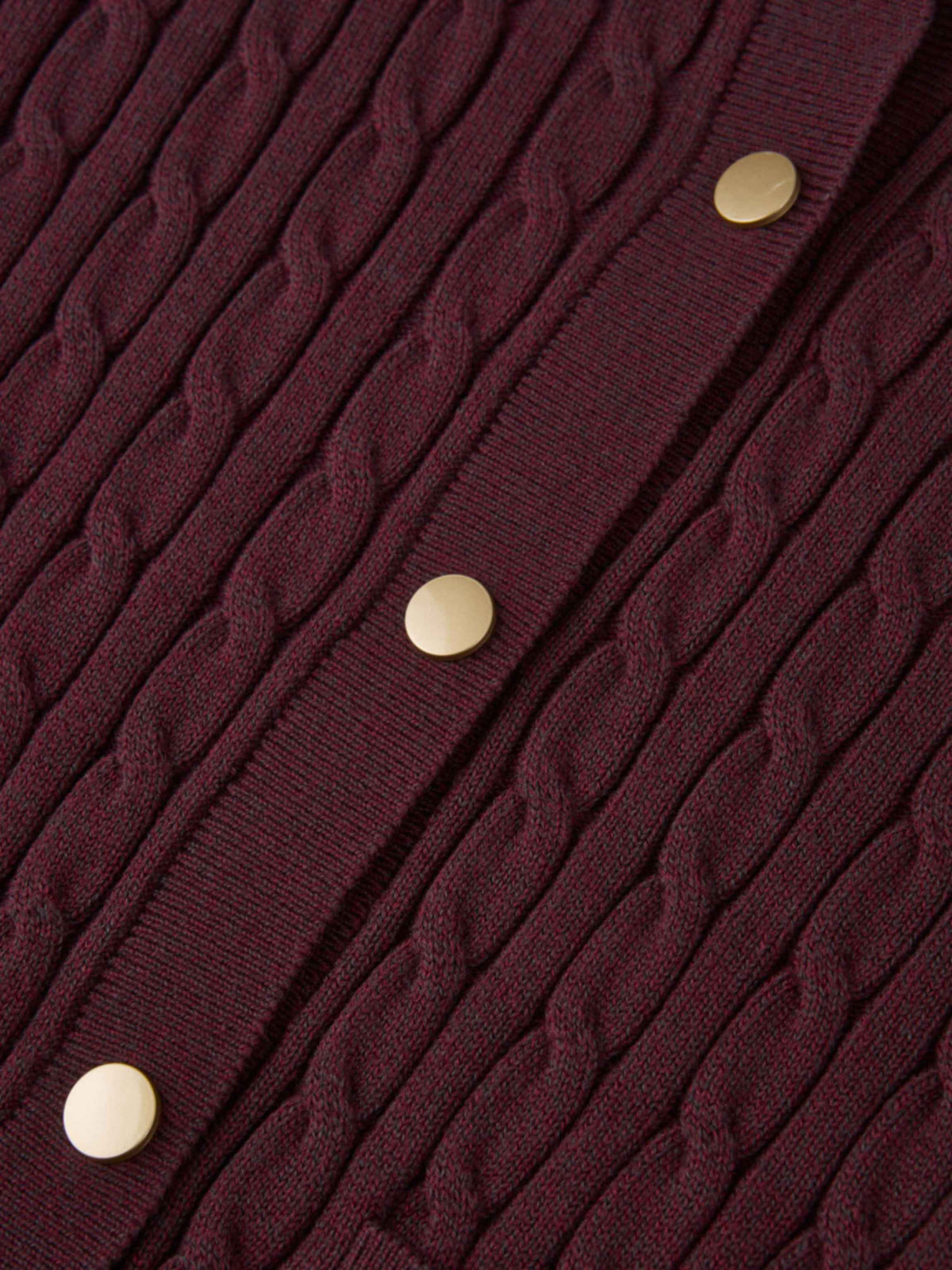 Gold Button Cable Cardigan - Burgundy