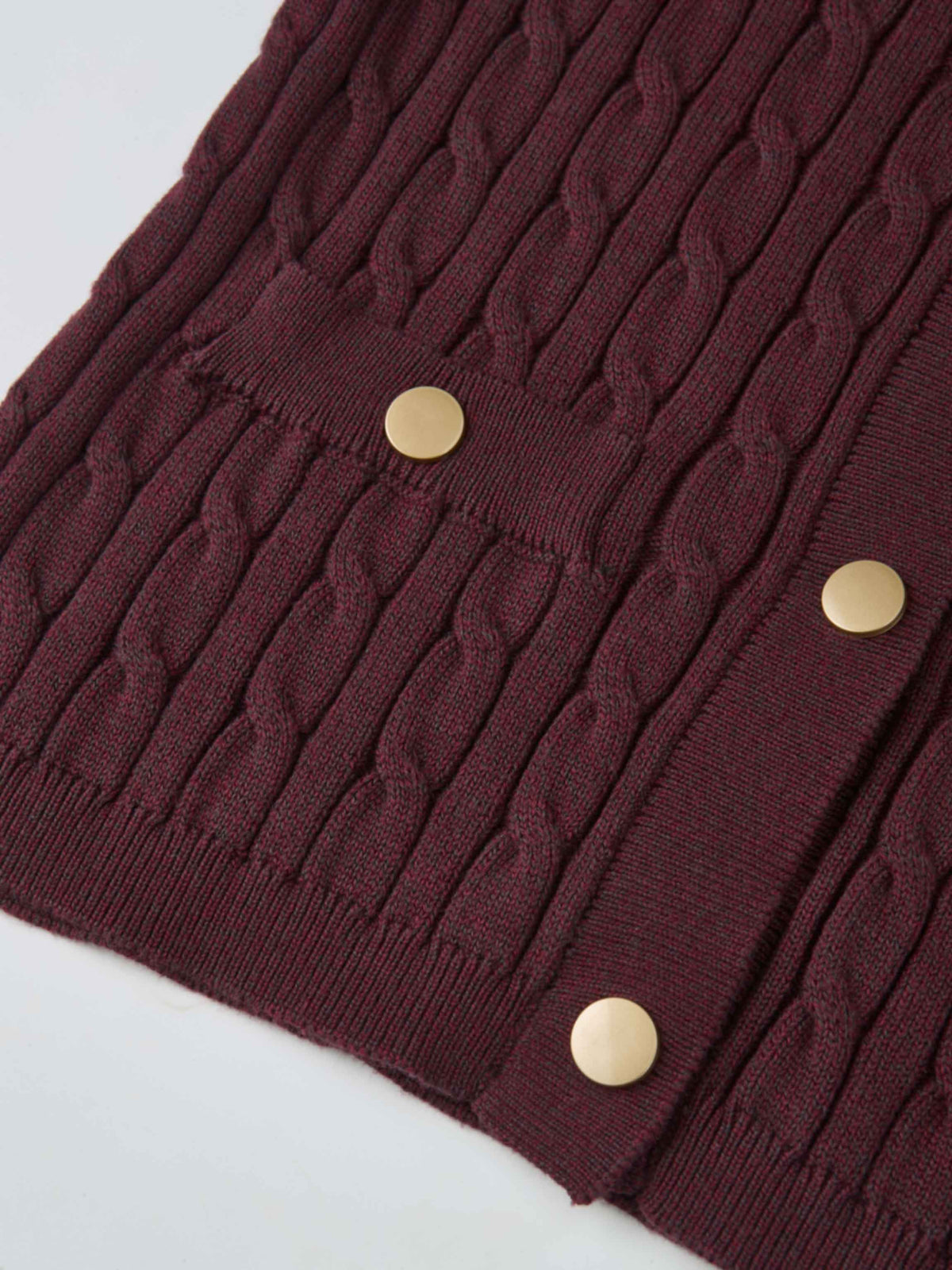 Gold Button Cable Cardigan - Burgundy
