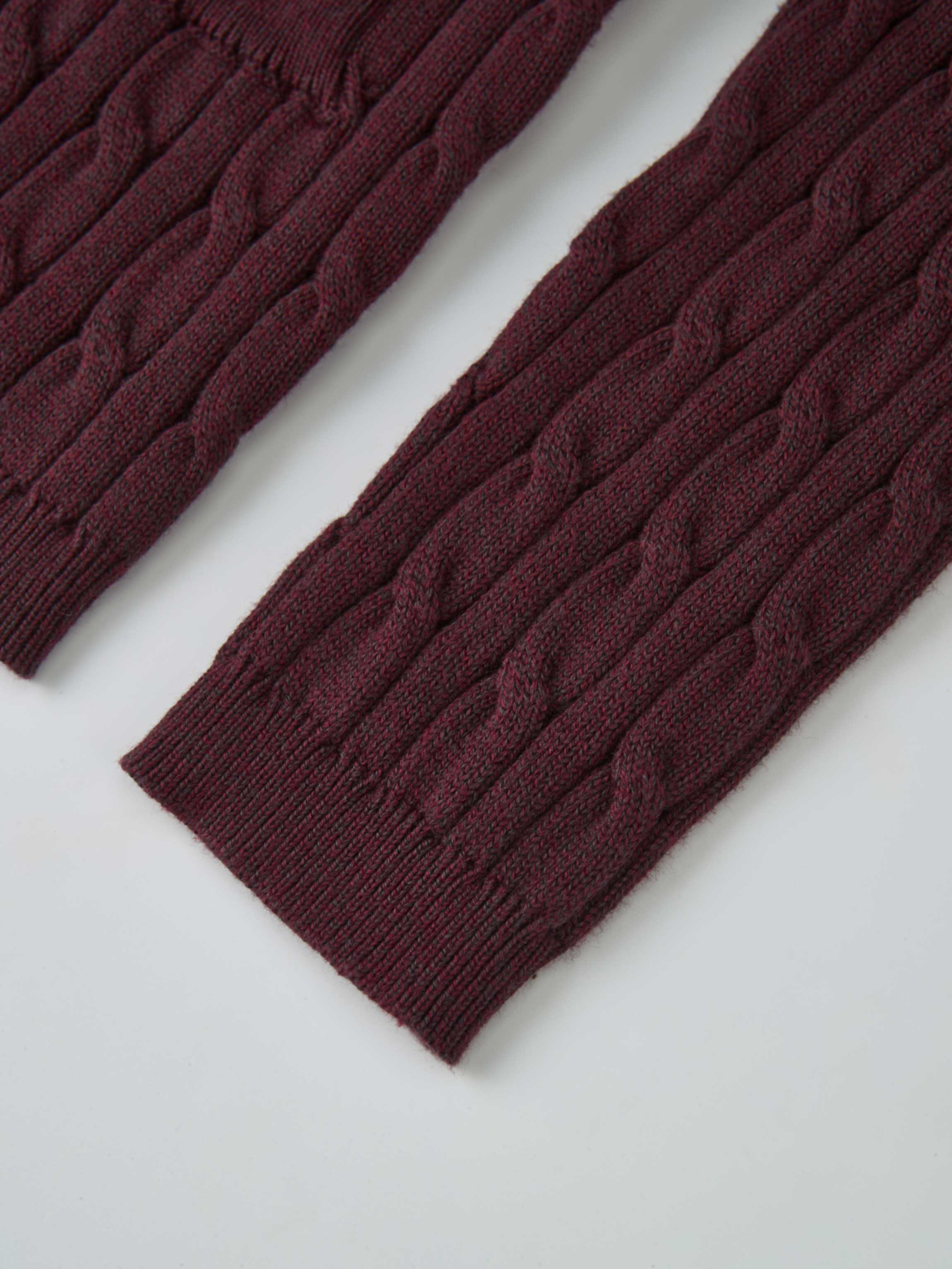 Gold Button Cable Cardigan - Burgundy