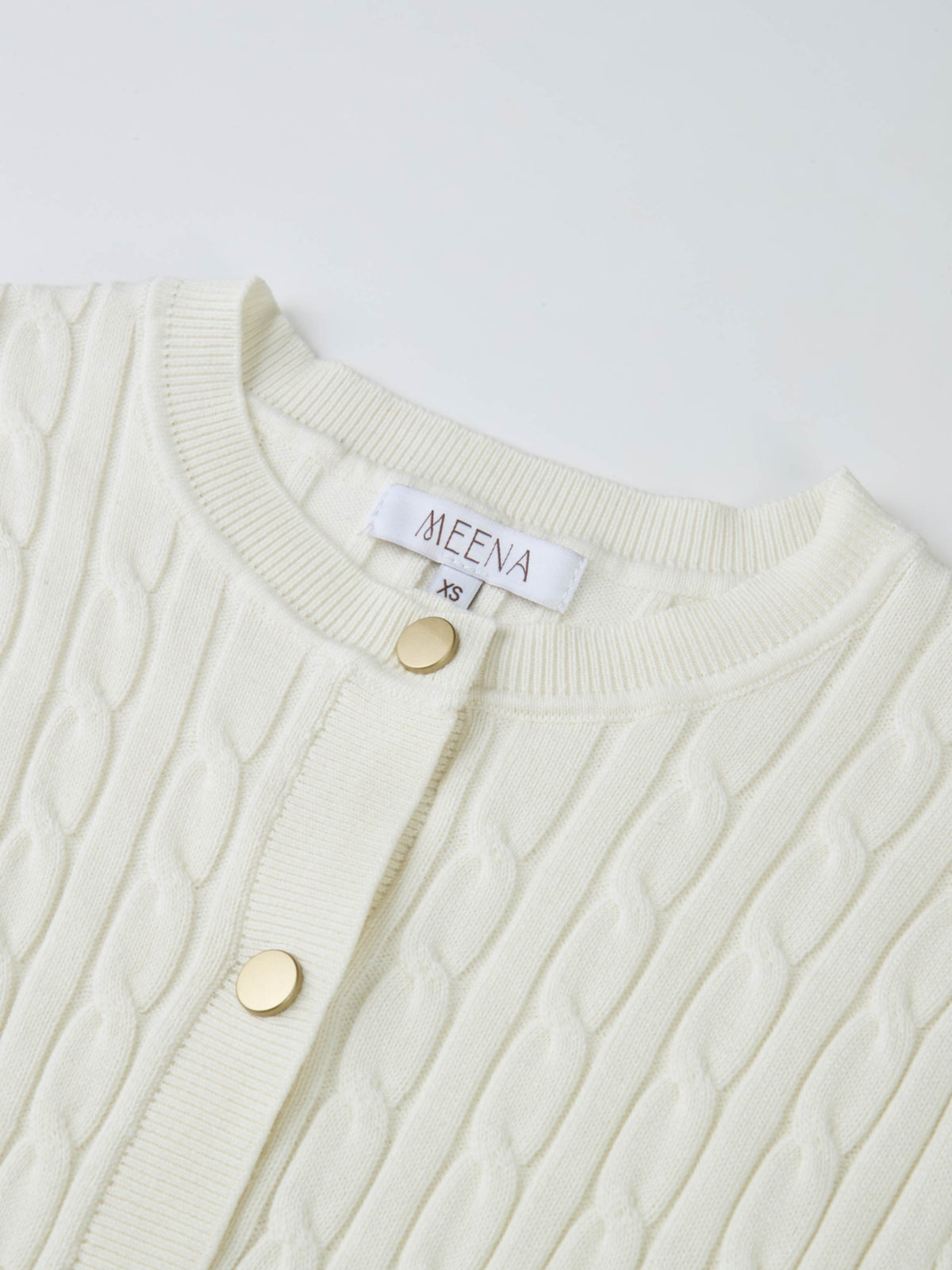 Gold Button Cable Cardigan - Cream