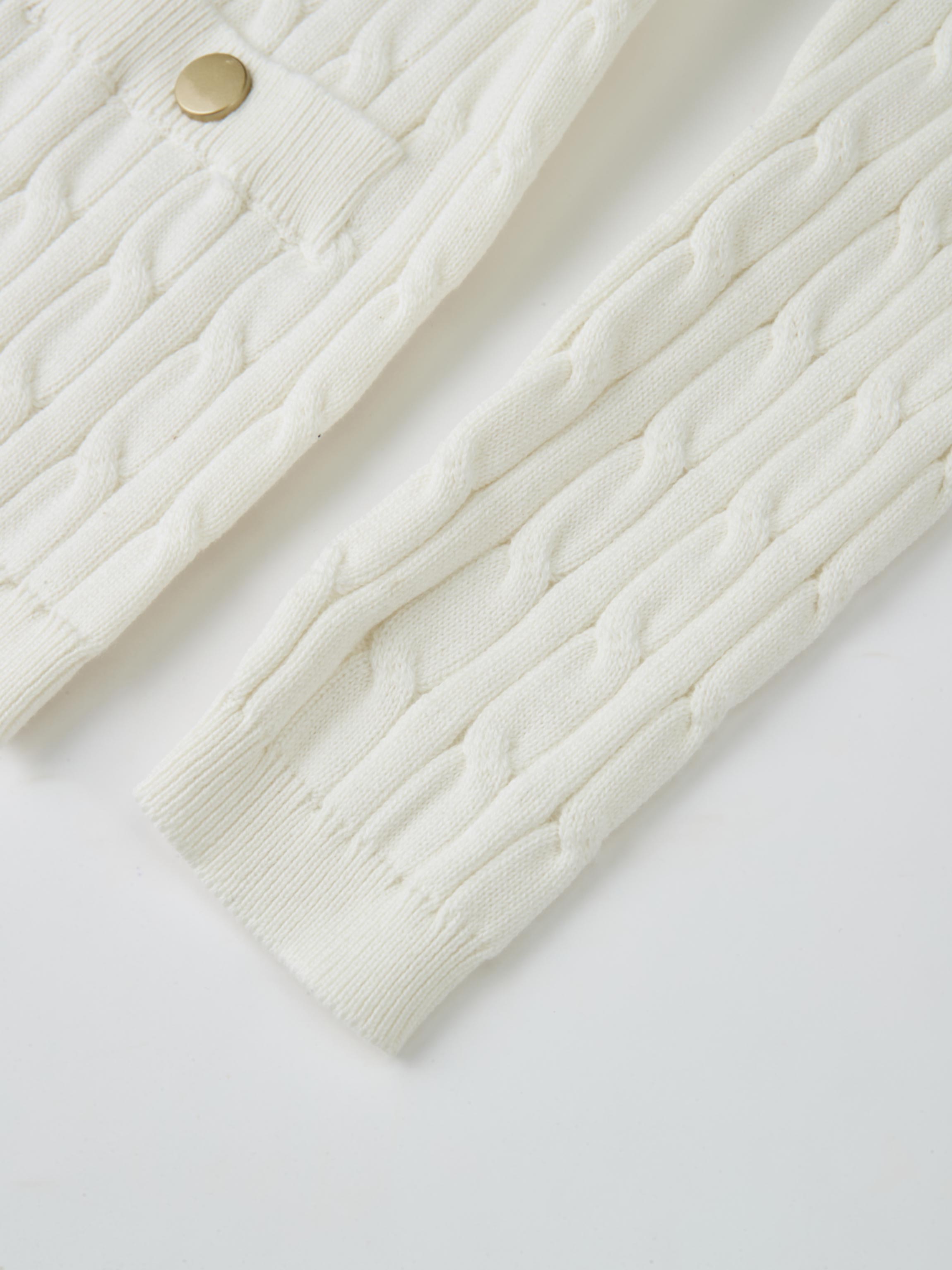Gold Button Cable Cardigan - Cream