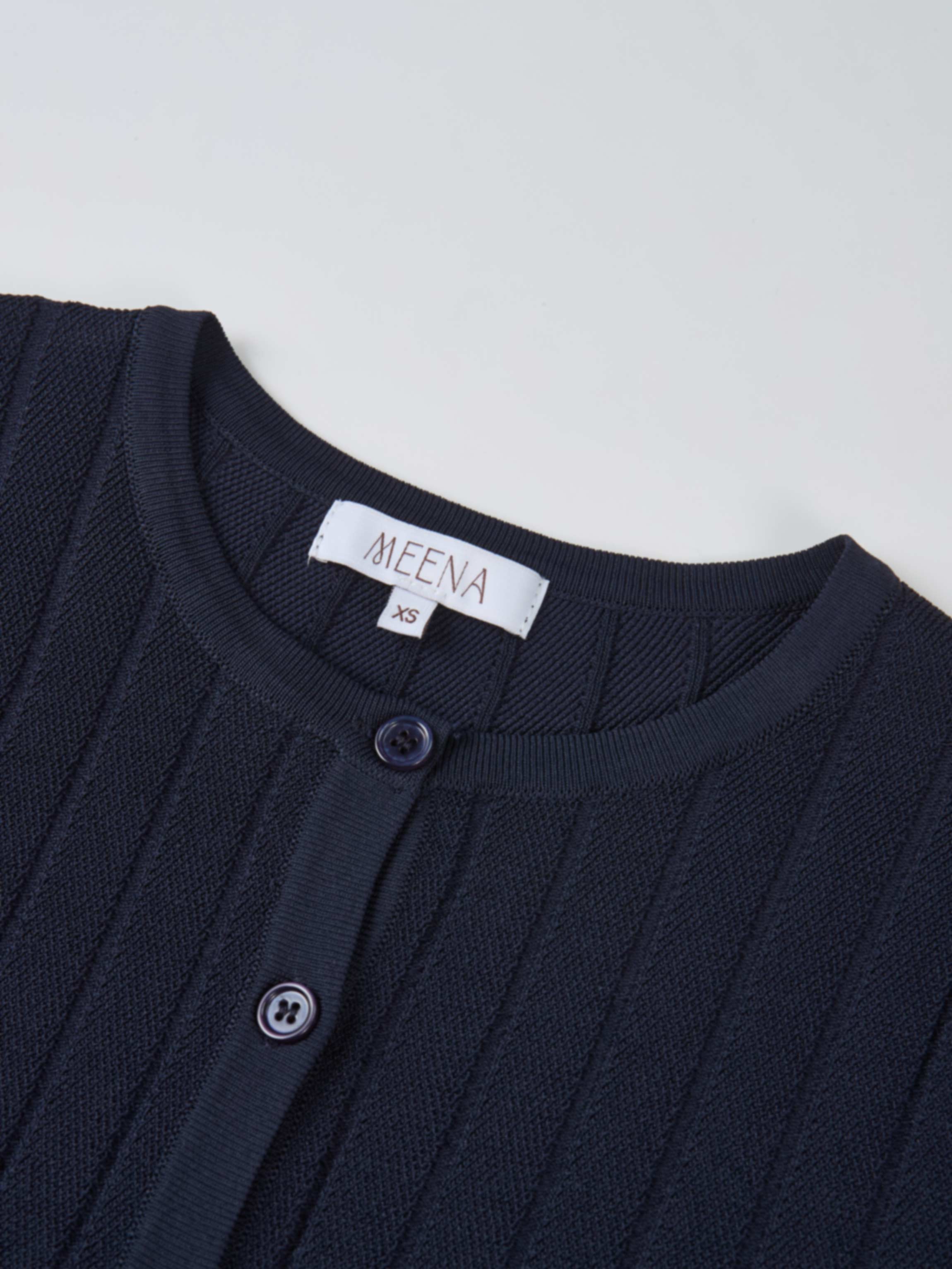 Silk Knit Ribbed Cardigan 17" - Navy