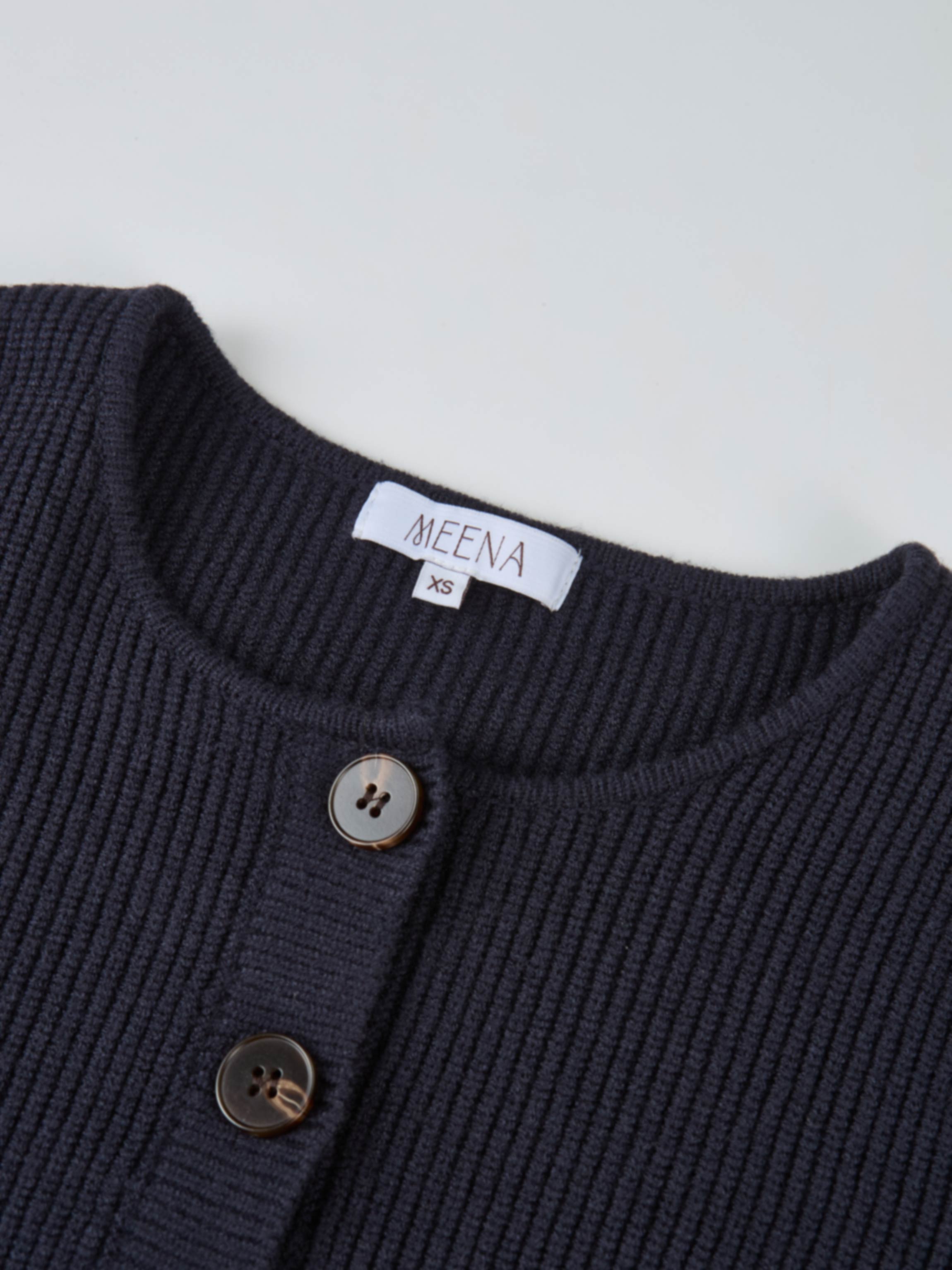 Boxy Crew Neck Button Down Cardigan - Navy