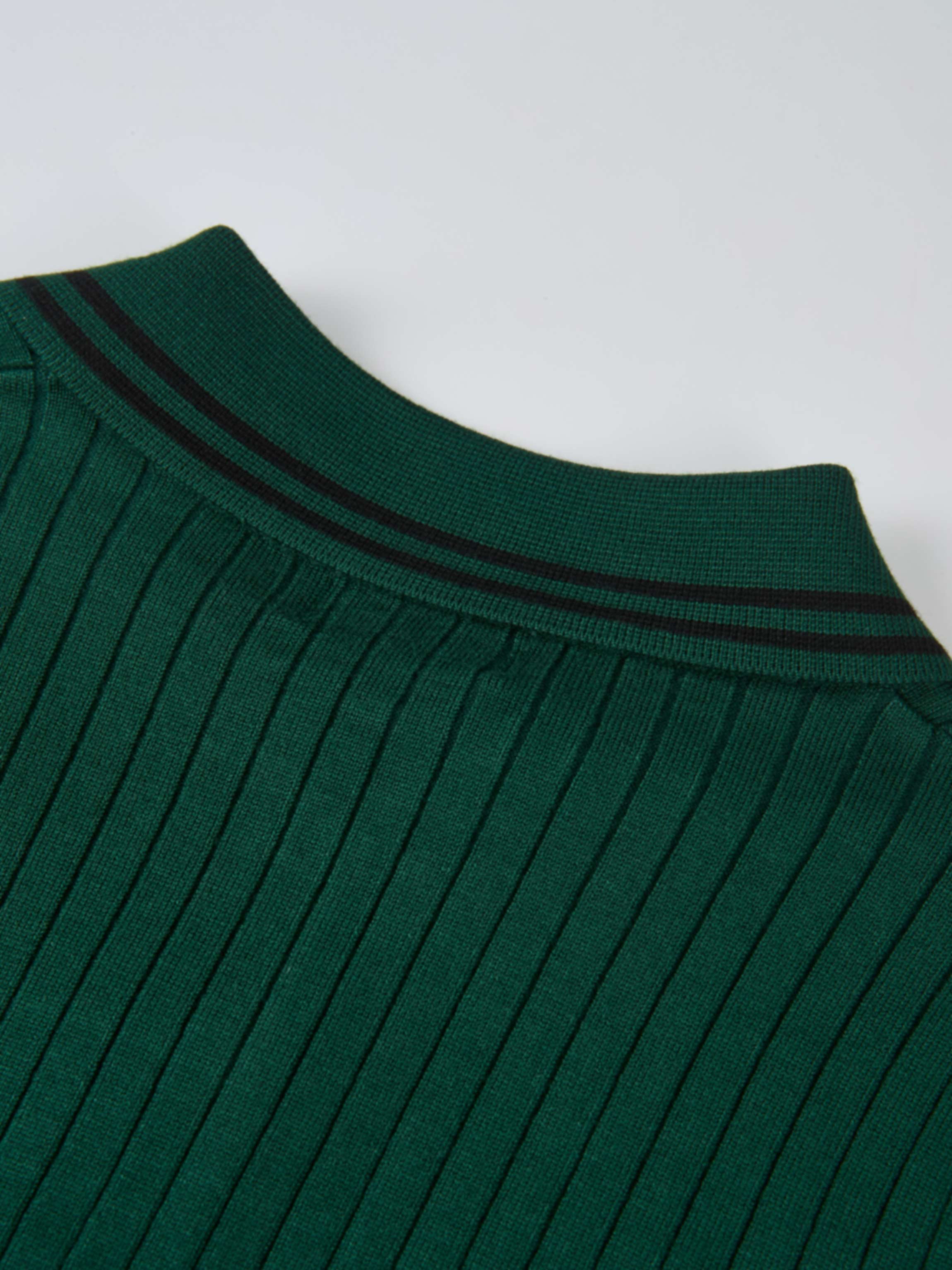 Ribbed Polo Sweater - Green/Grey Stripe