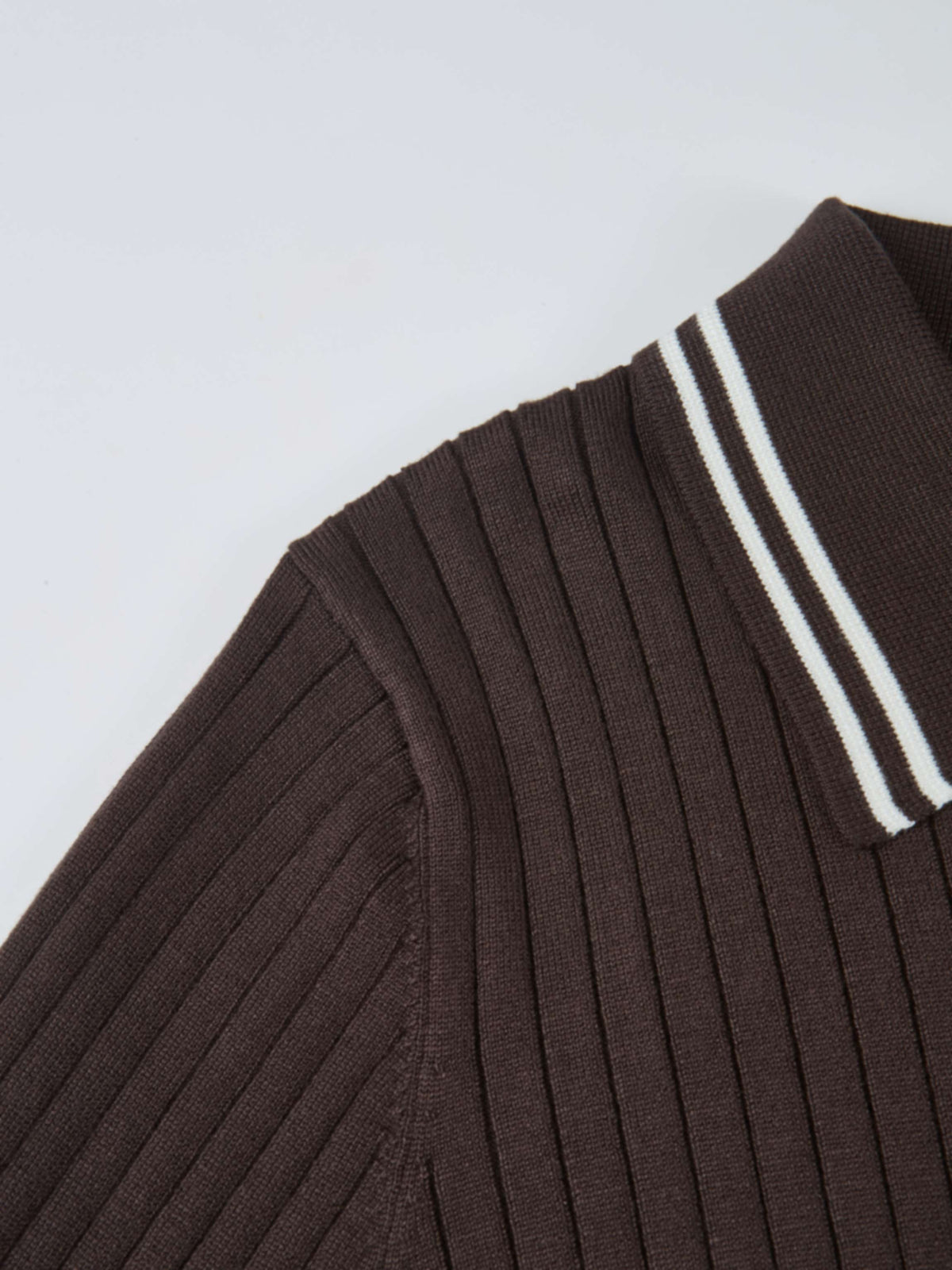 Ribbed Polo Sweater - Brown/Cream Stripe