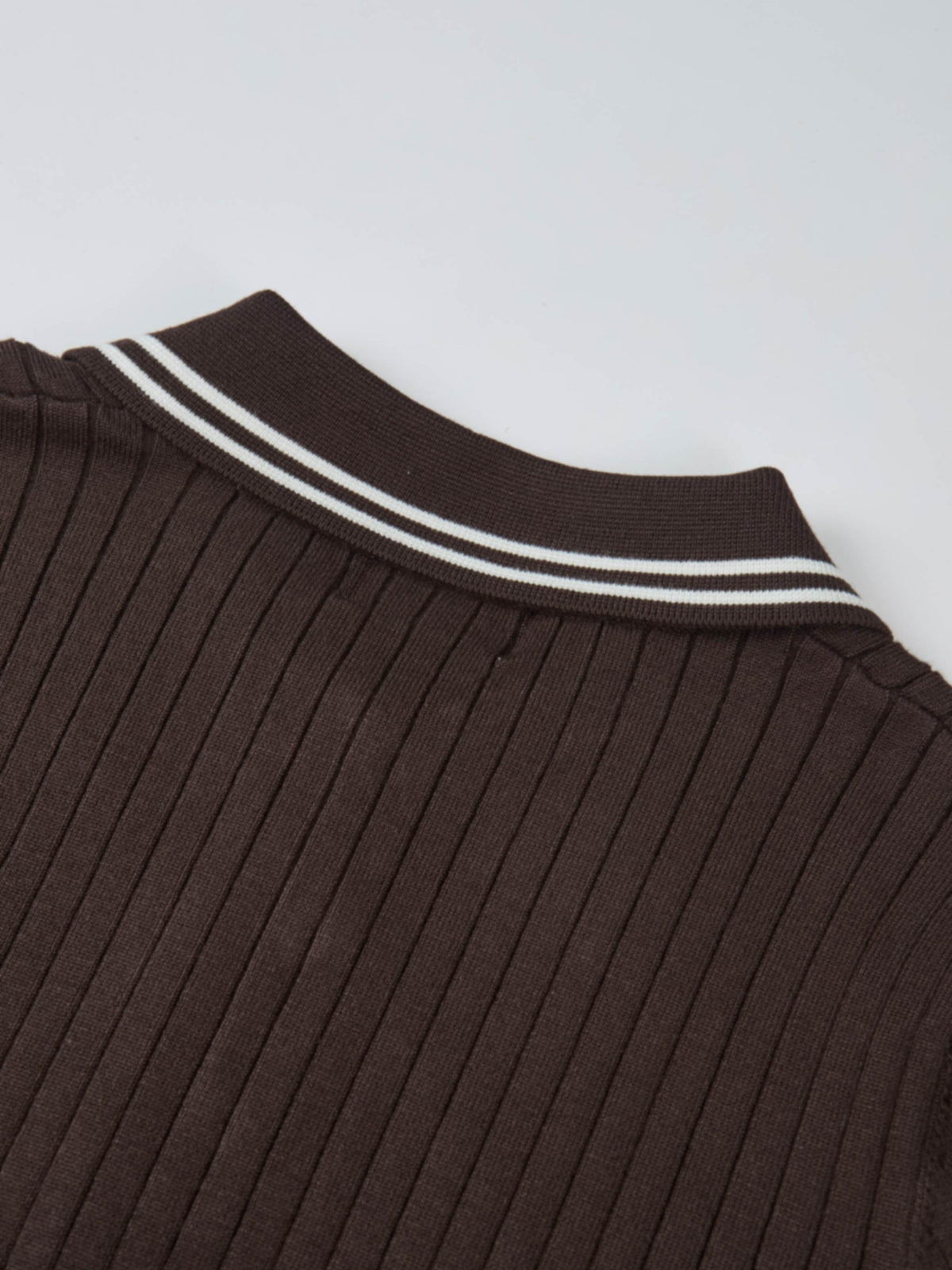 Ribbed Polo Sweater - Brown/Cream Stripe