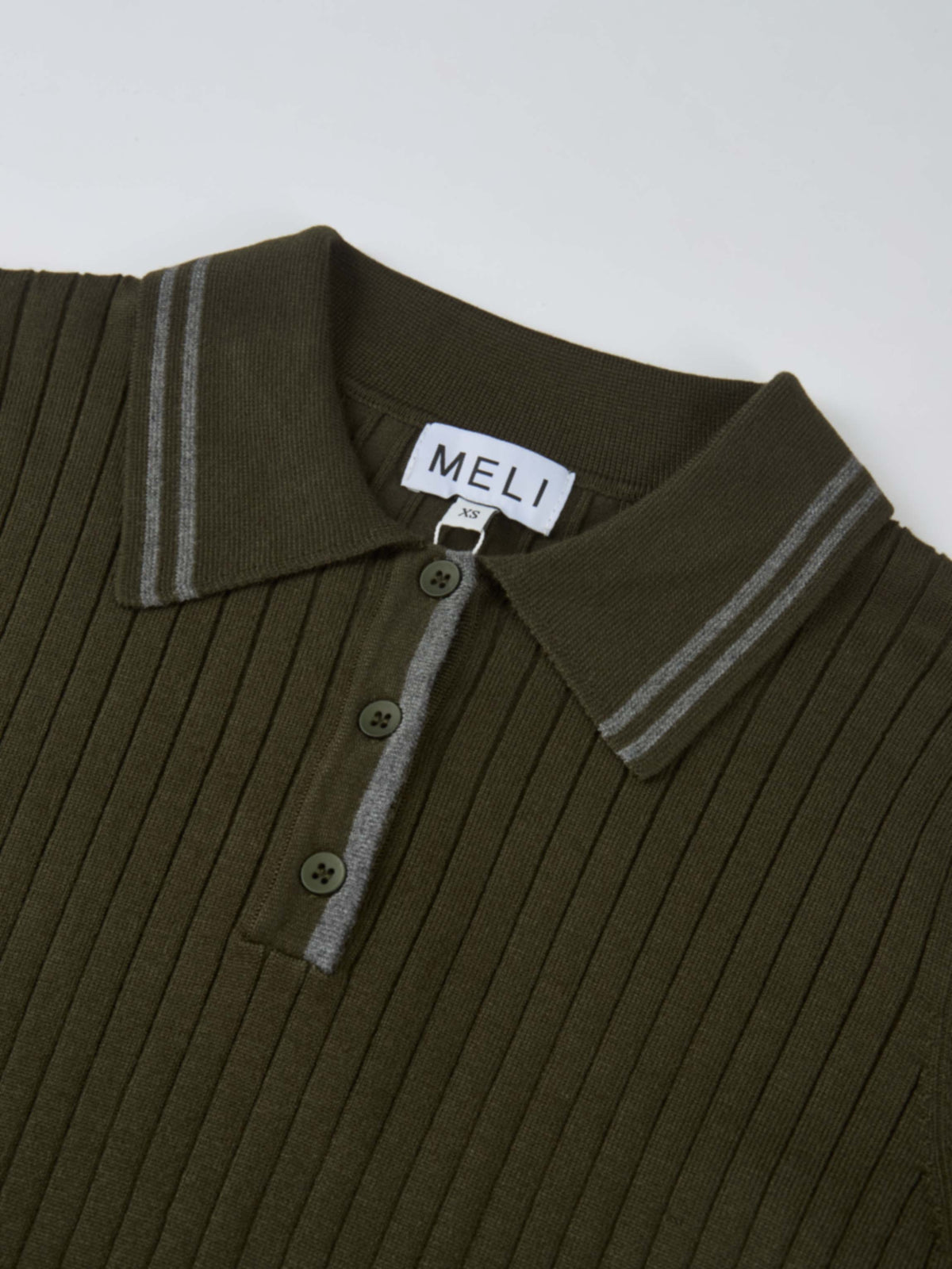 Ribbed Polo Sweater - Green/Grey Stripe