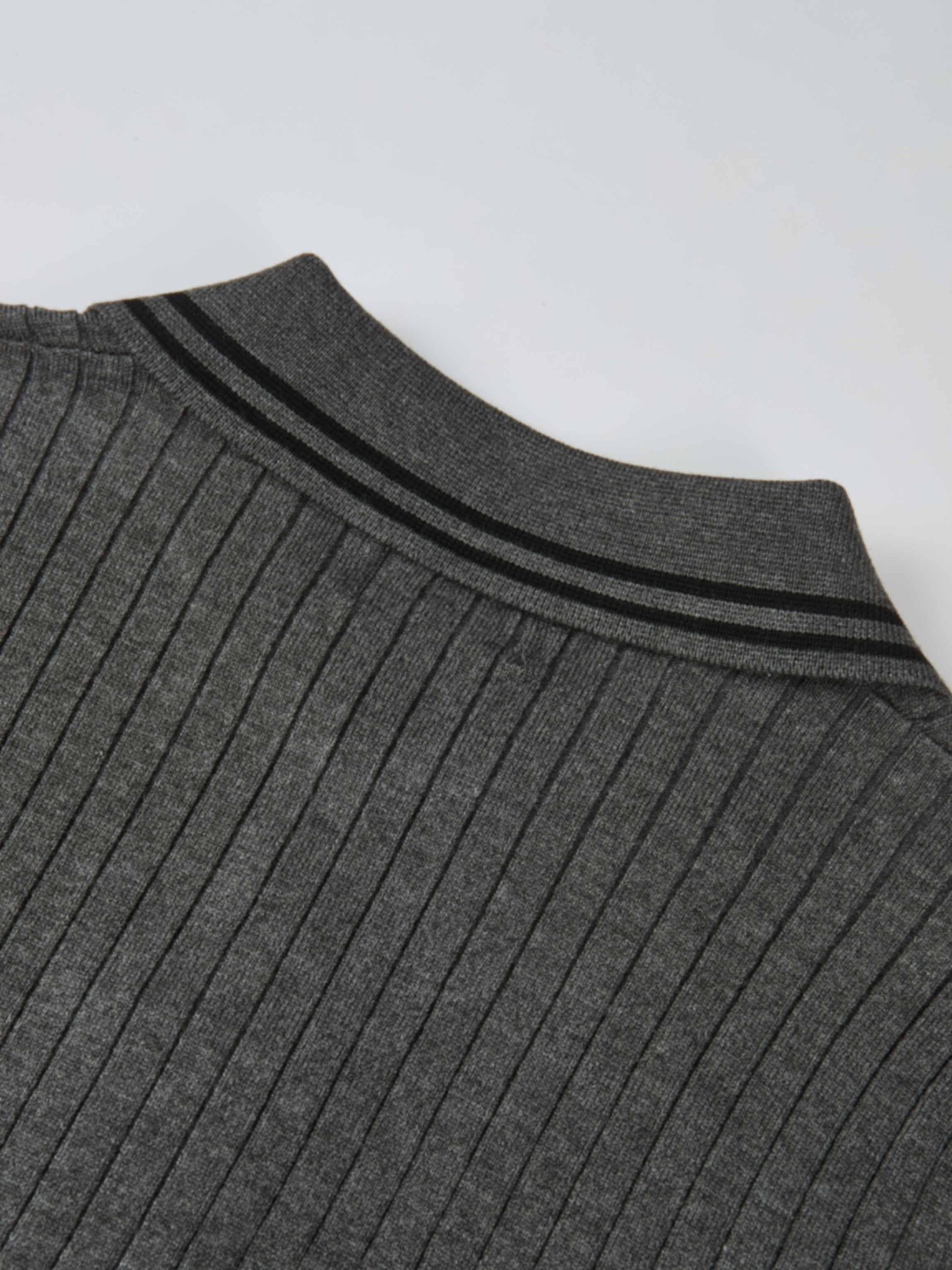 Ribbed Polo Sweater - Grey/Black Stripe