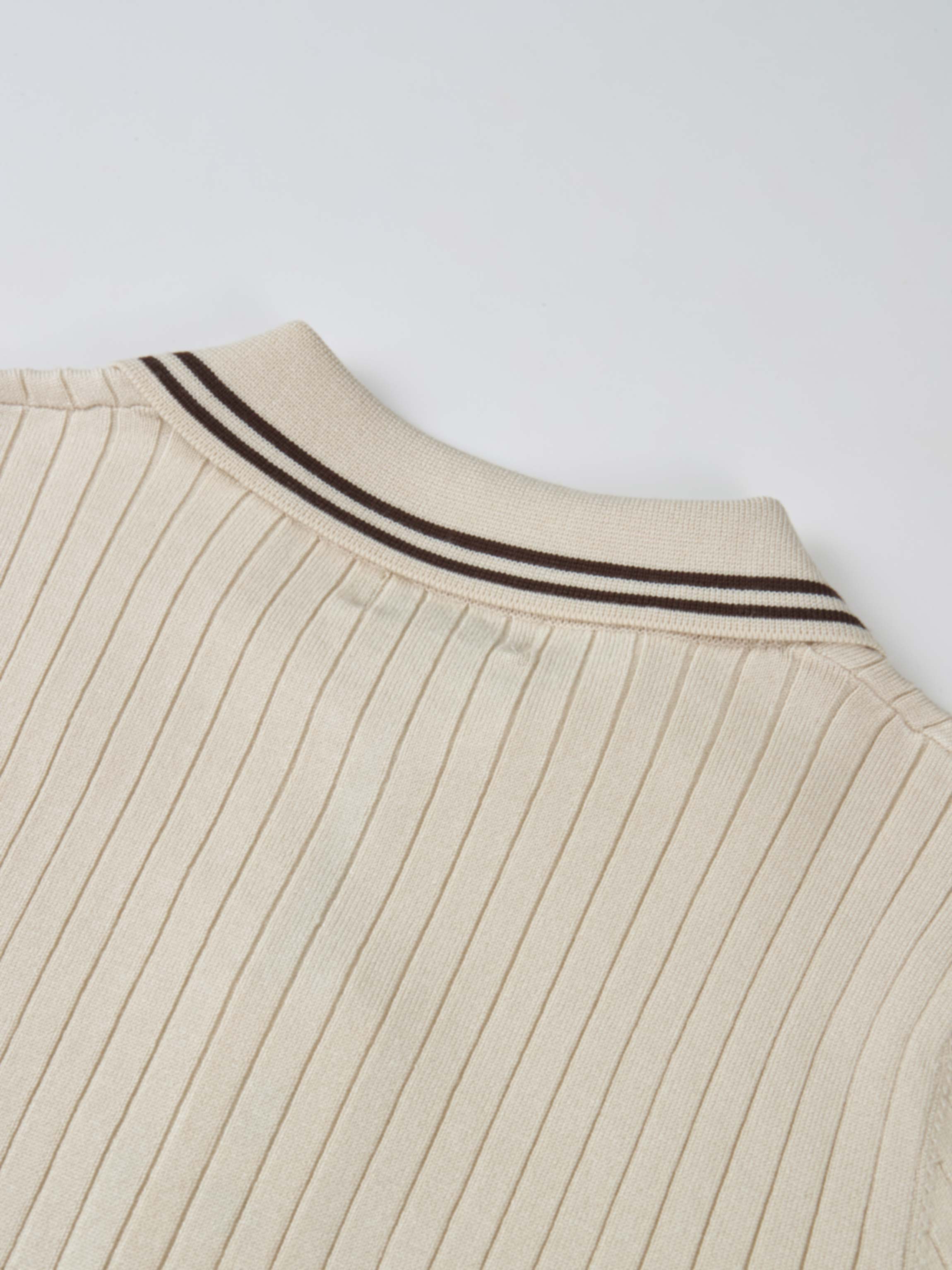 Ribbed Polo Sweater - Cream/Brown Stripe