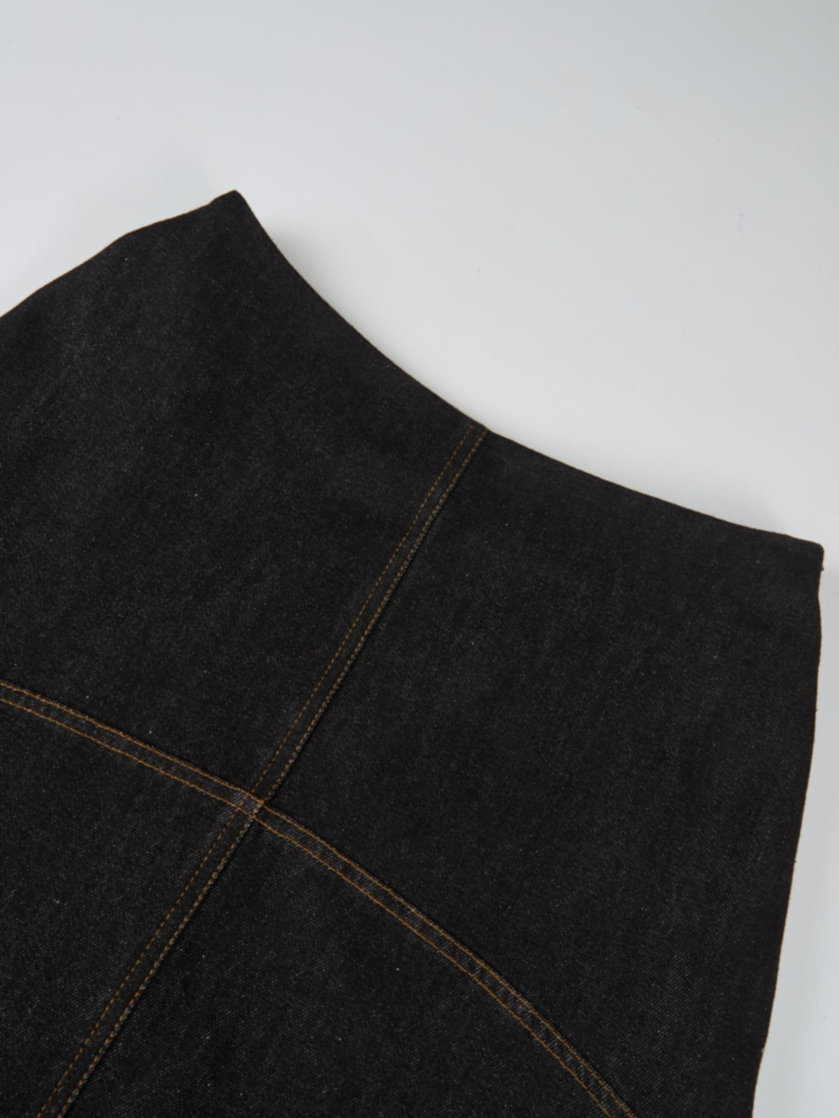 Curved Yoke Aline Denim Skirt - Black
