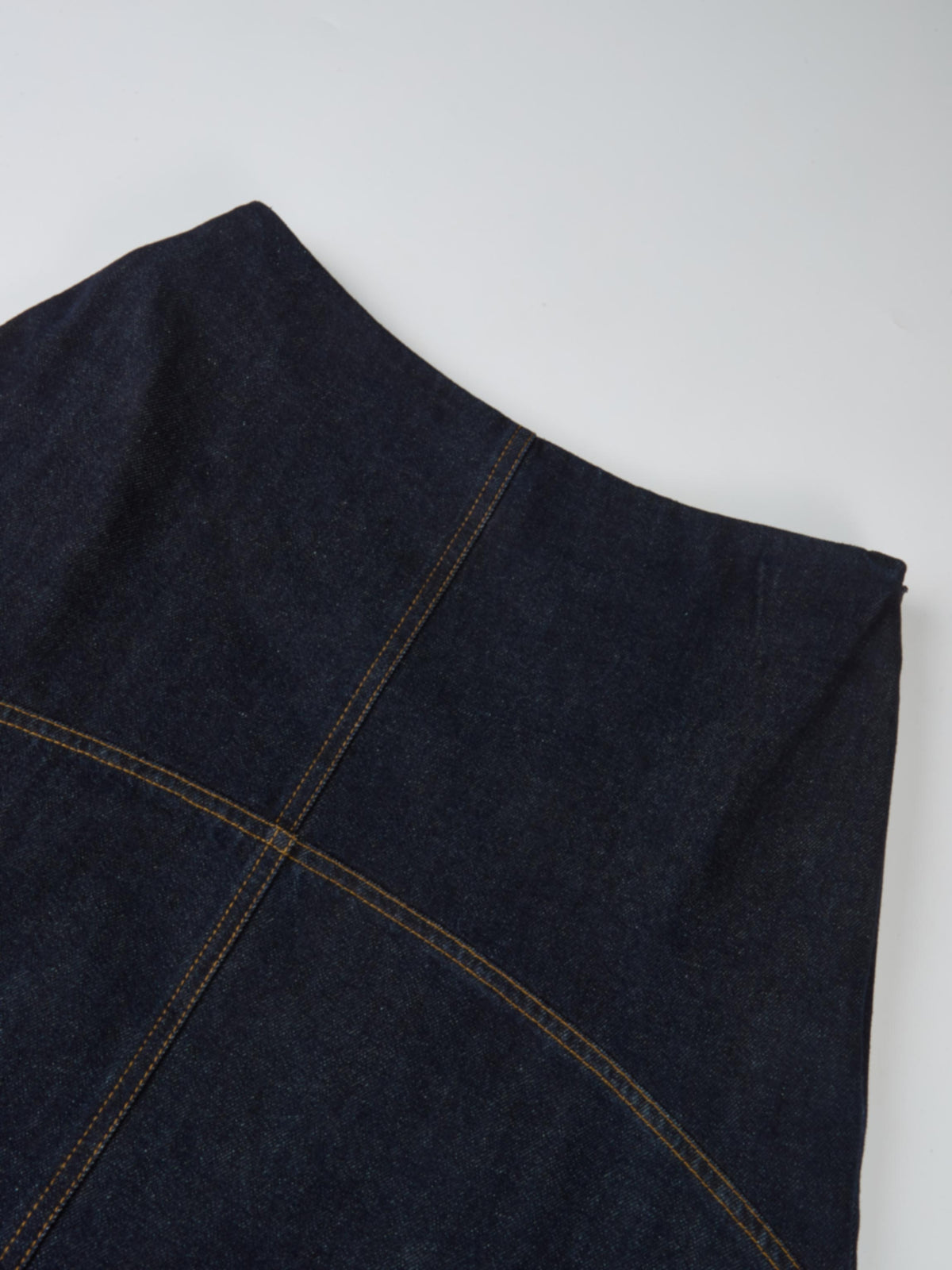 Curved Yoke Aline Denim Skirt - Blue