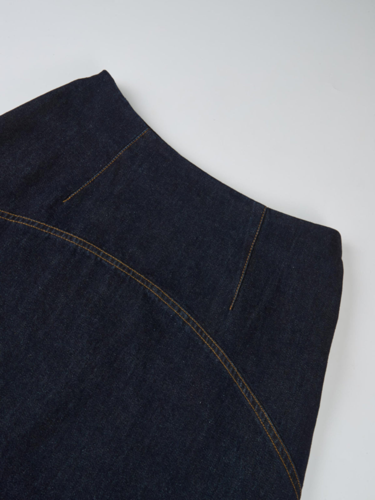Curved Yoke Aline Denim Skirt - Blue