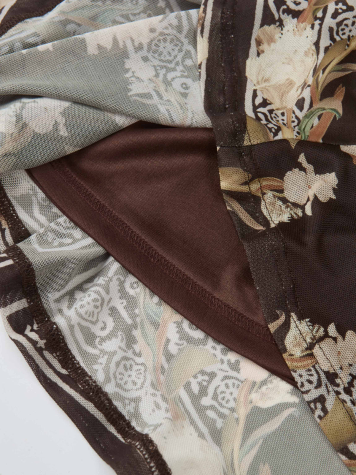 Mesh Trumpet Skirt - Brown Floral