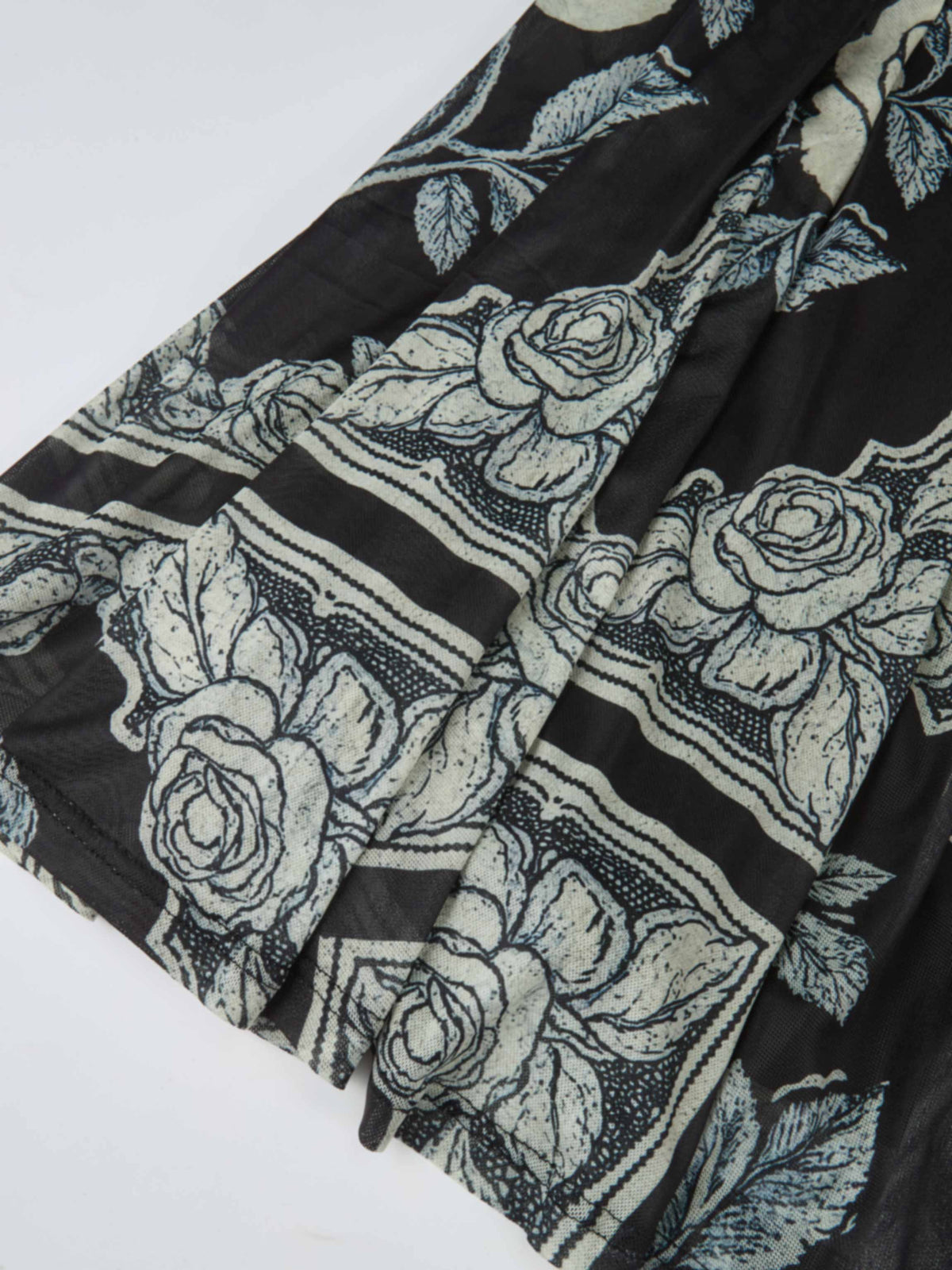 Mesh Trumpet Skirt - Cream Black Floral