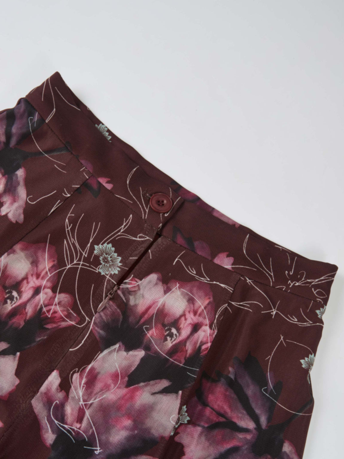 Mesh Trumpet Skirt - Burgundy Floral