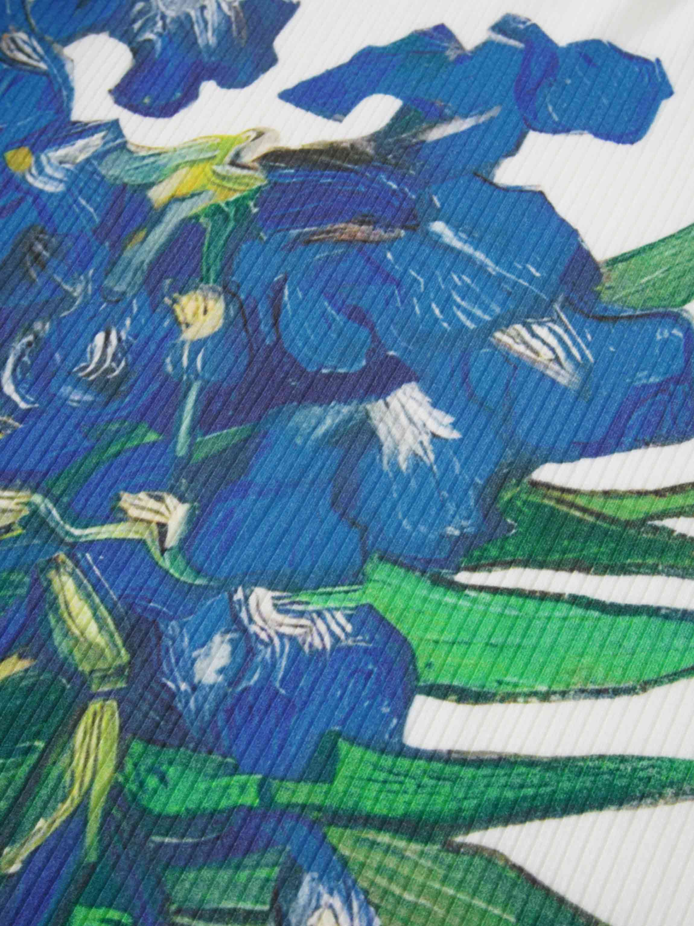 Printed Ribbed T-Shirts-Blue Floral