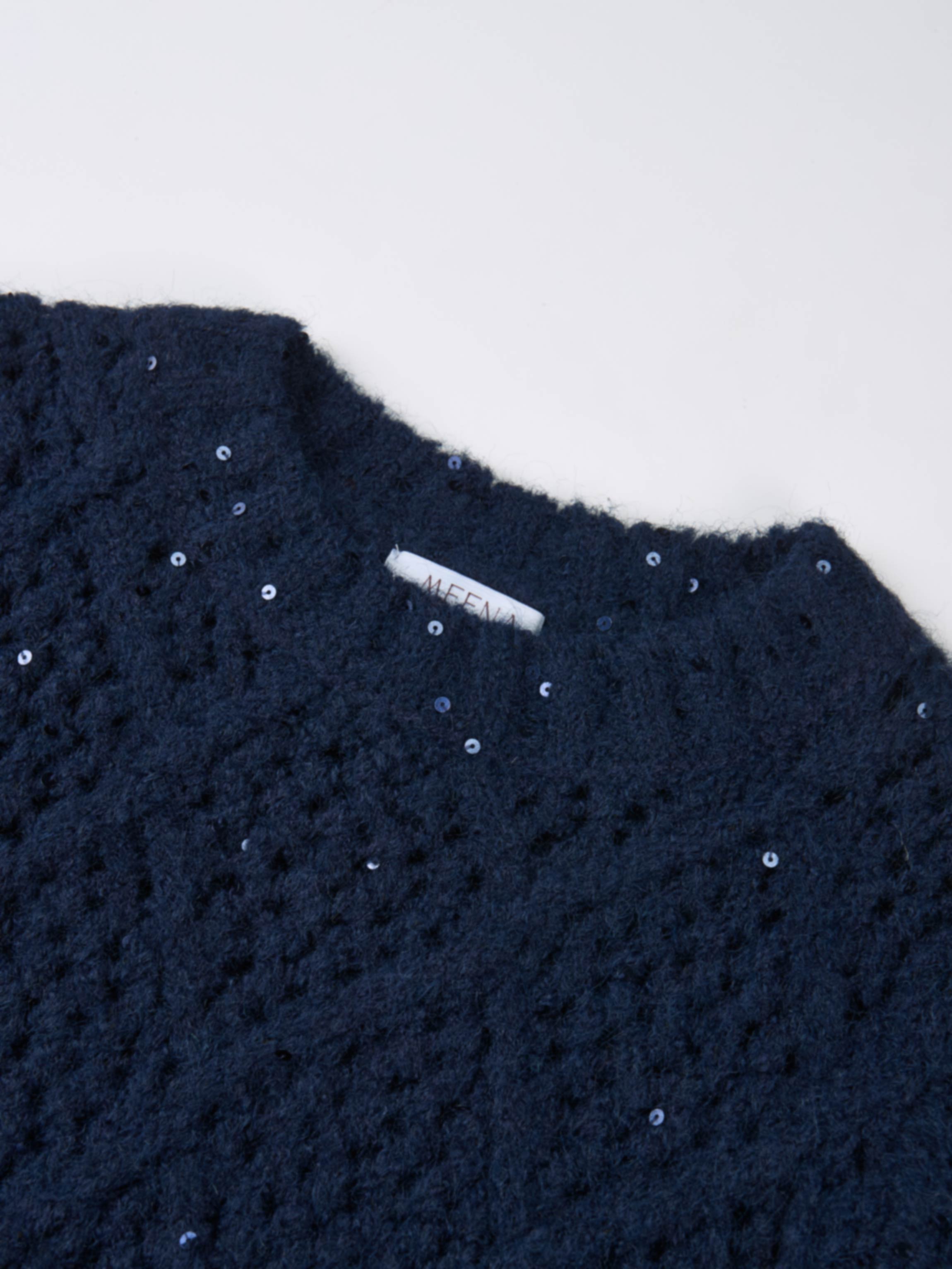 Crochet Sparkle Sweater - Navy