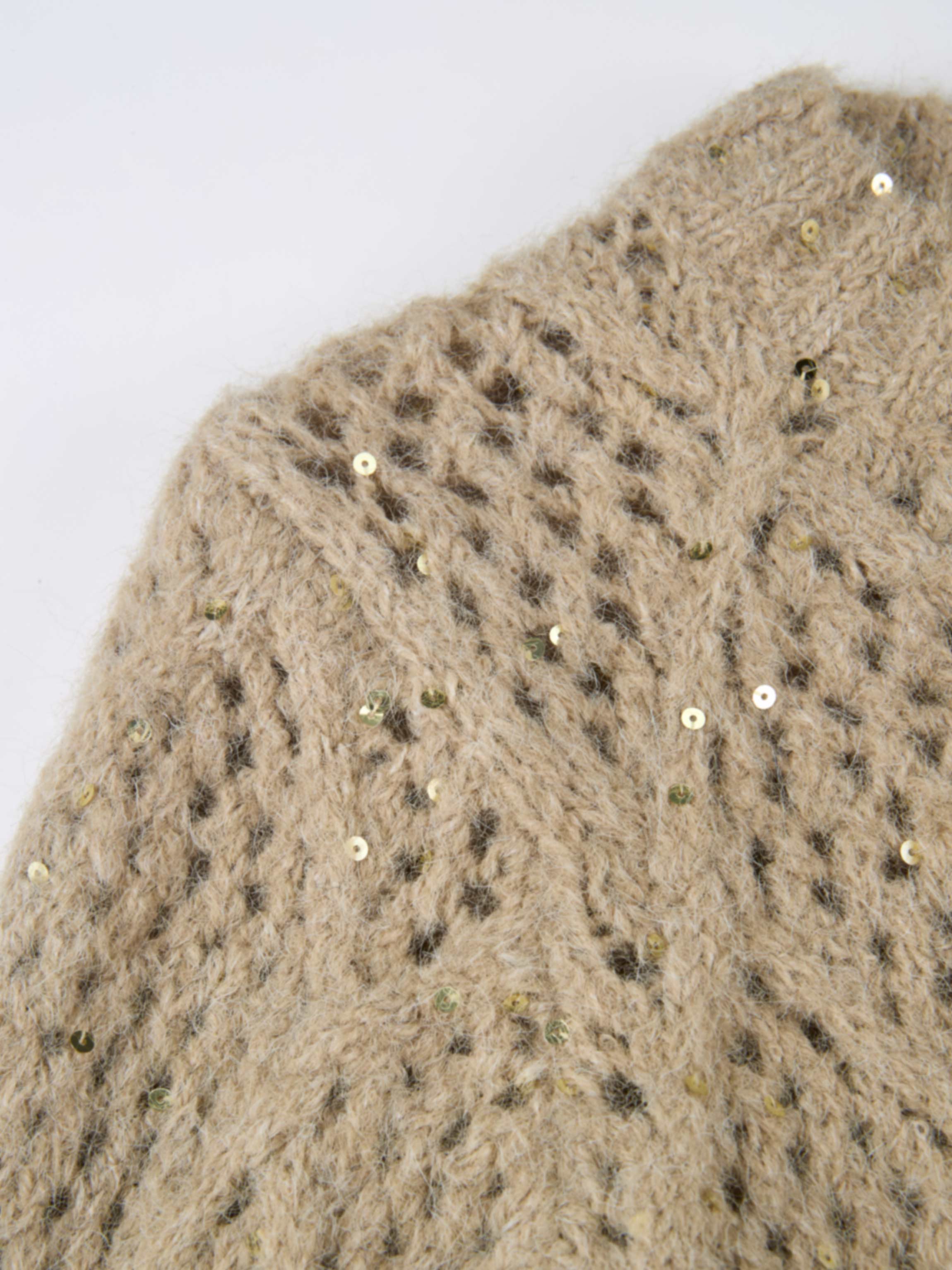 Crochet Sparkle Sweater - Green/Tan