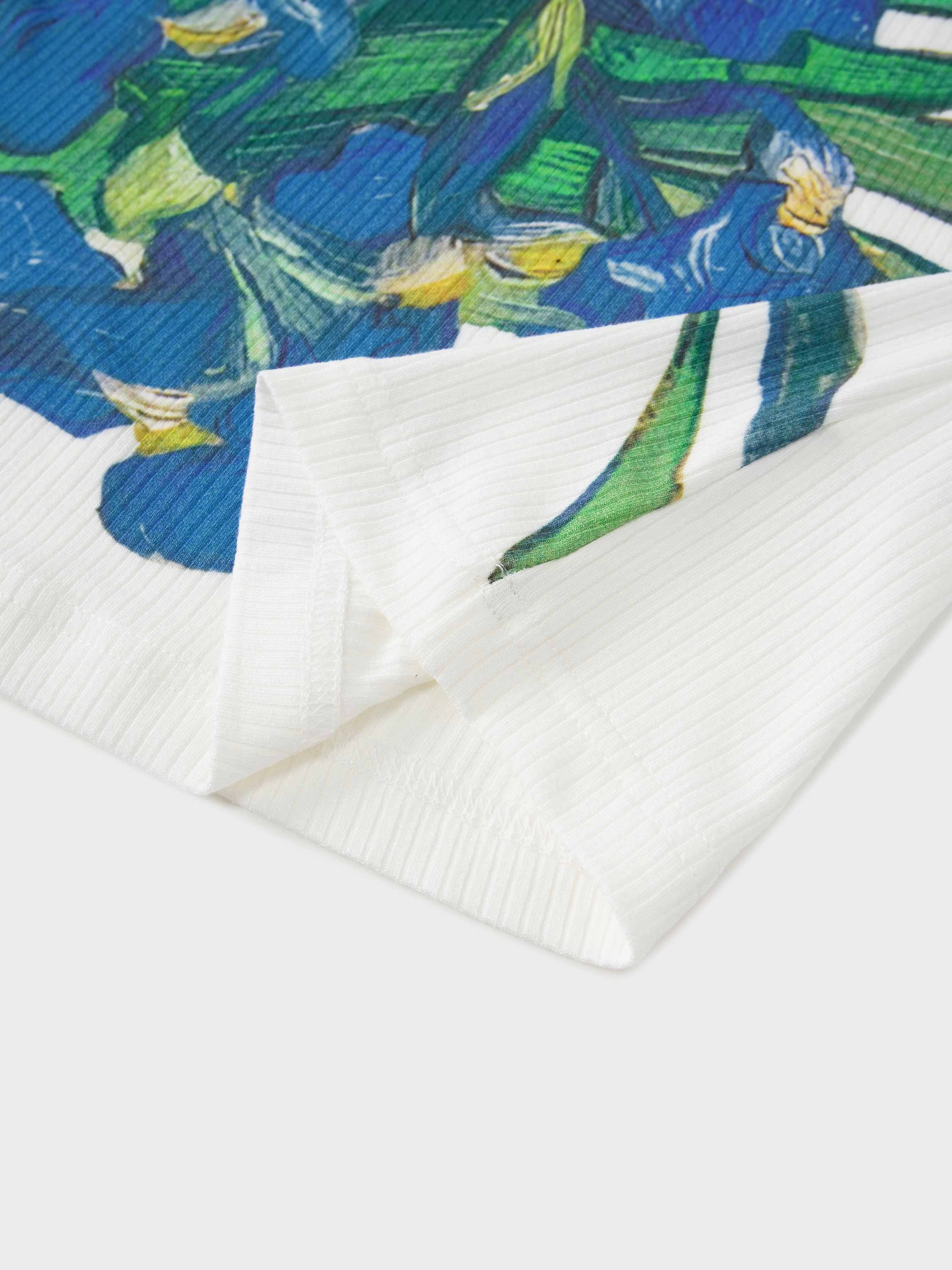 Printed Ribbed T-Shirts-Blue Floral
