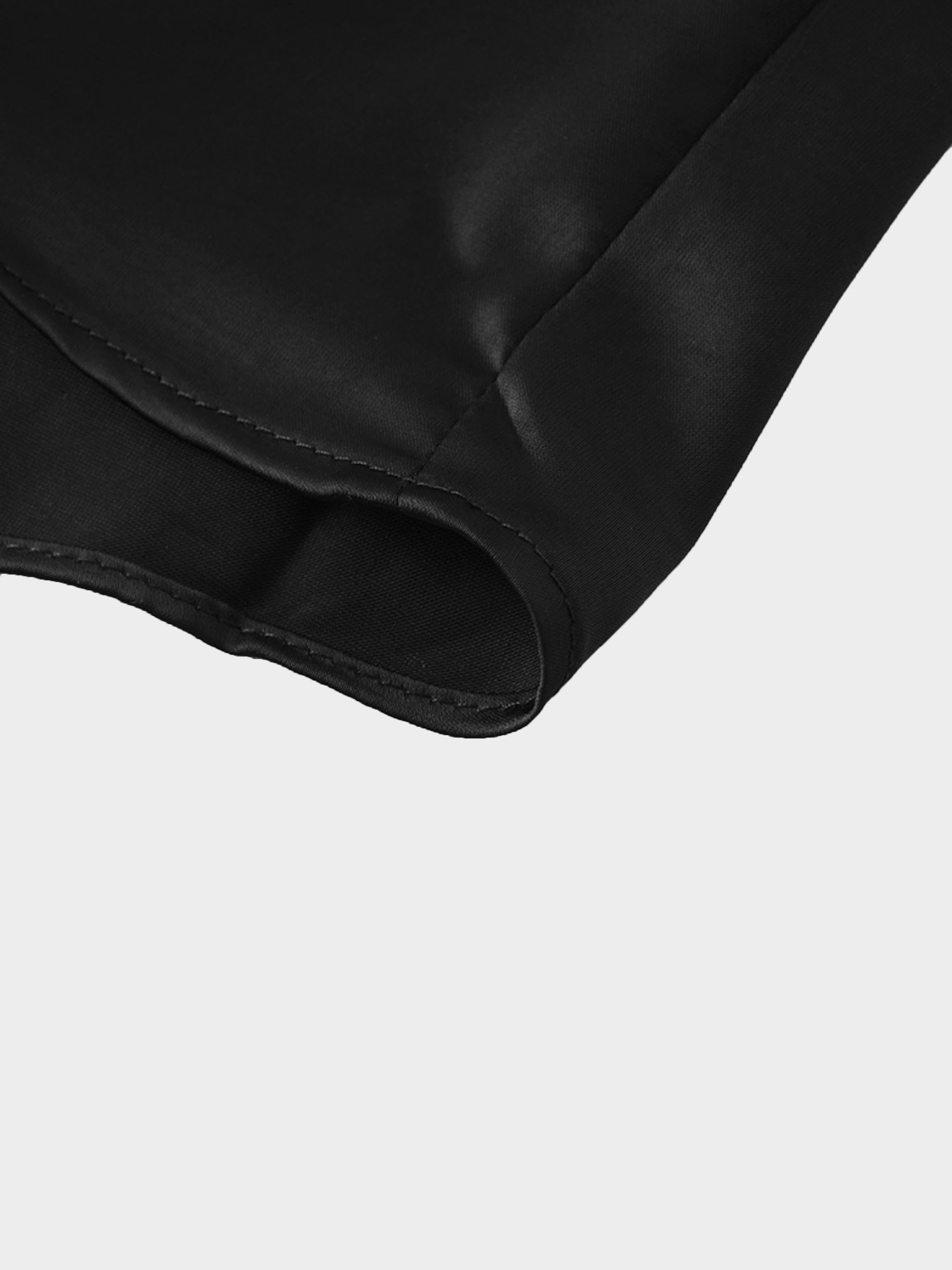 High/Low Faux Satin Crossover Top-Black