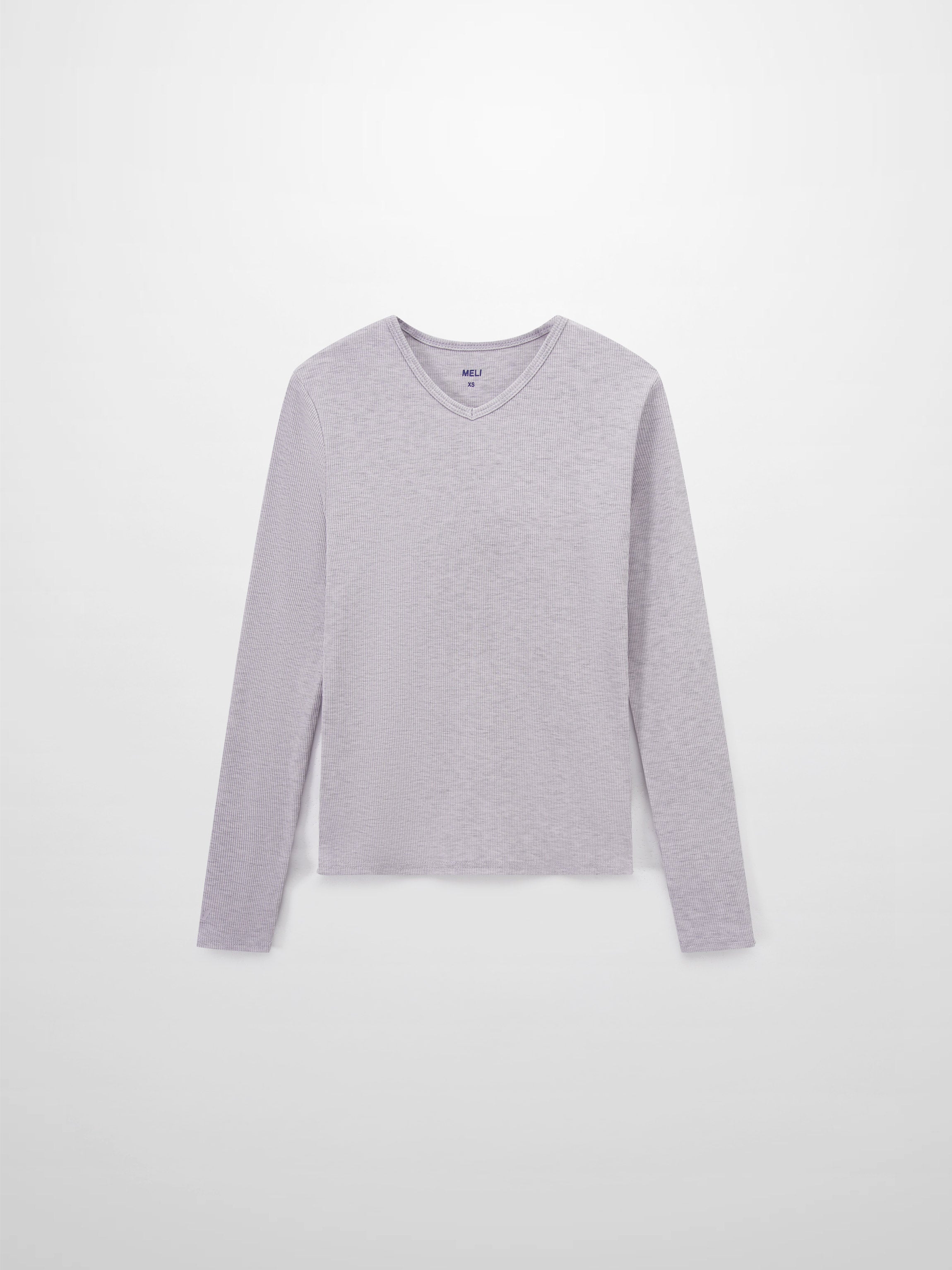 Soft Ribbed High V Tee-Heathered Lavender