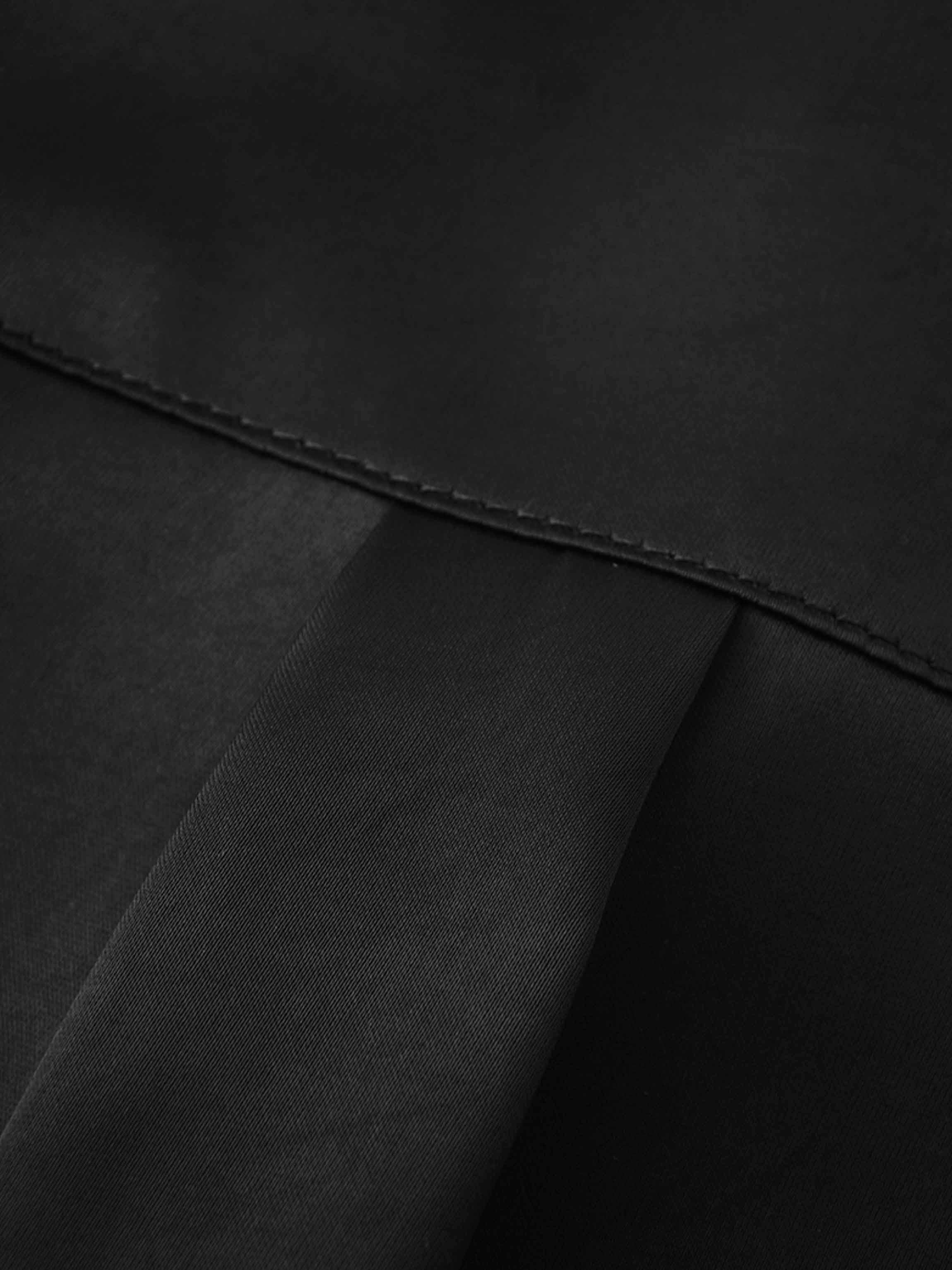 High/Low Faux Satin Crossover Top-Black