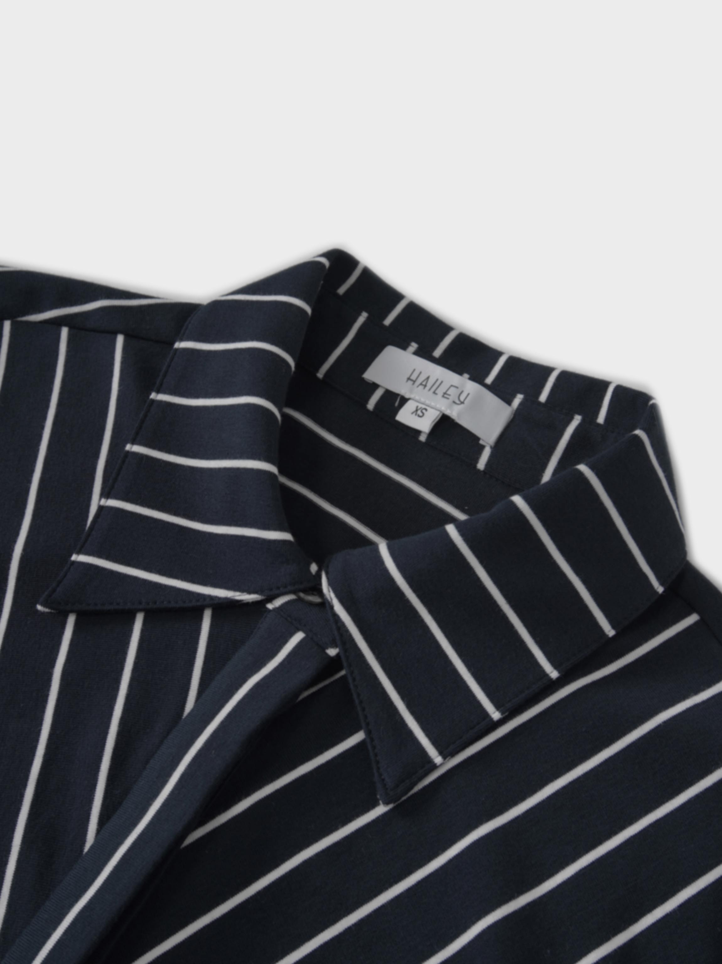 Side Shirred T-shirt Dress-Navy/White