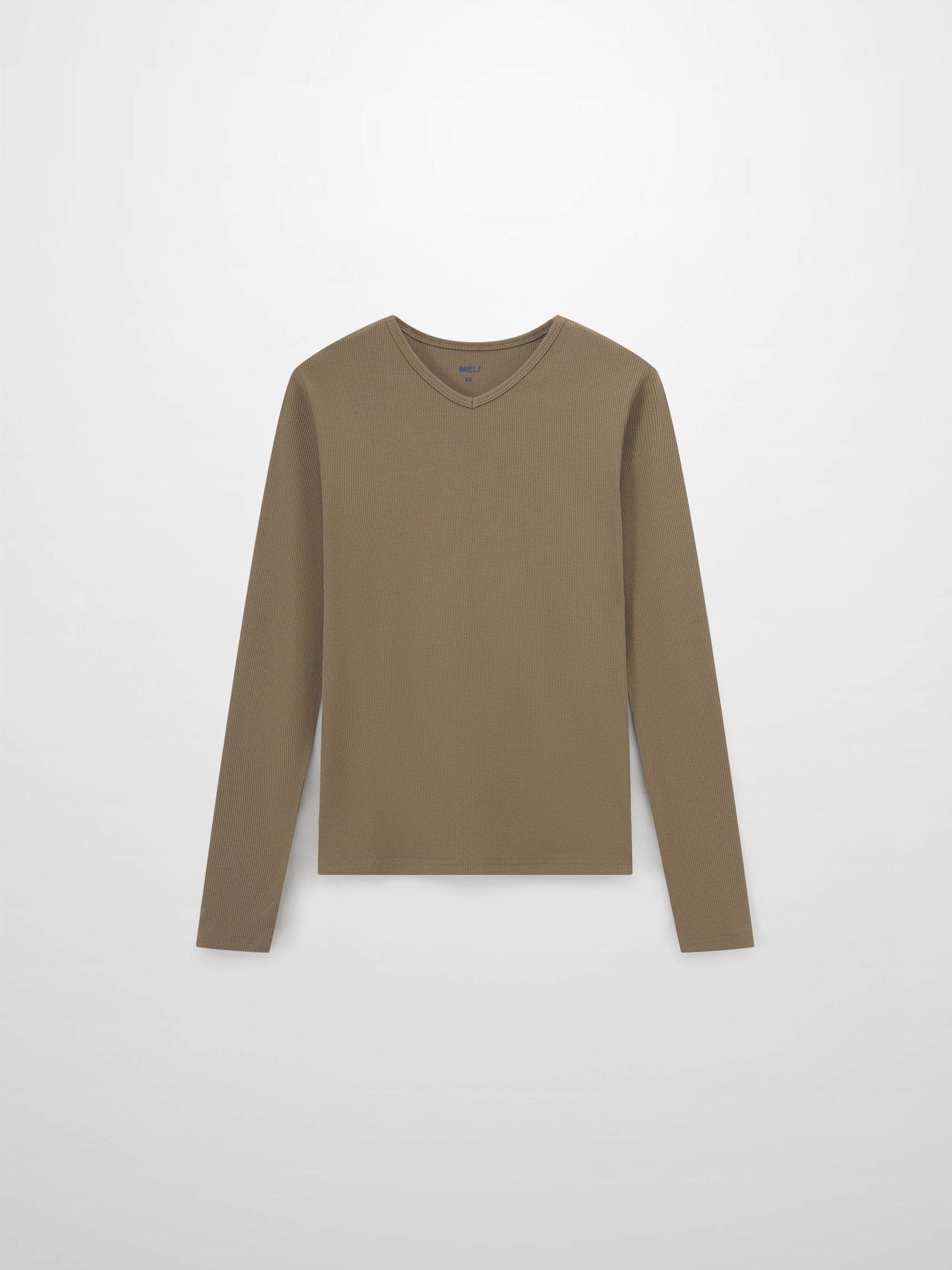 Soft Ribbed High V Tee-Mocha Mousse