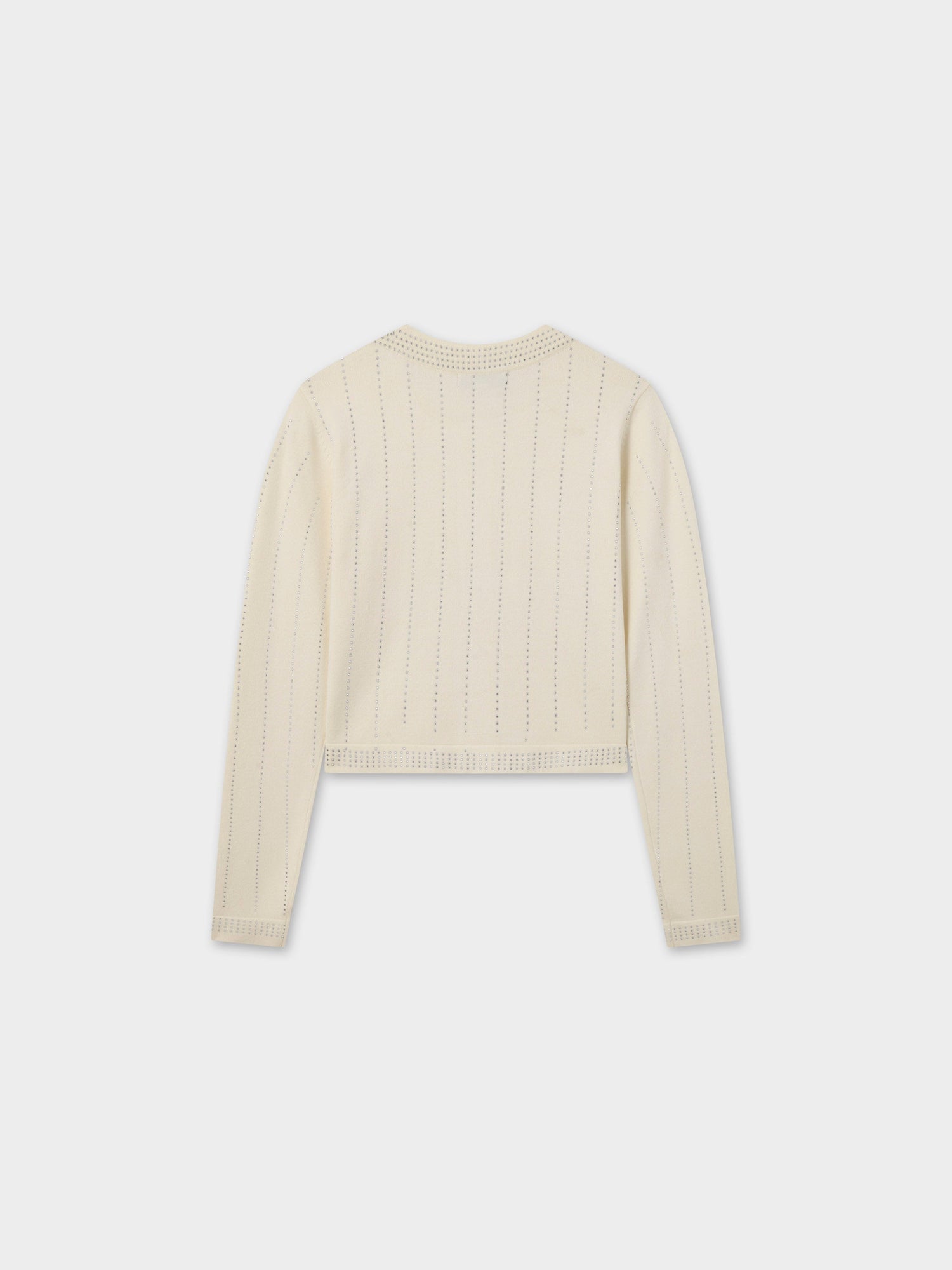 Crystal Pinstripe Crew Cardigan-Cream