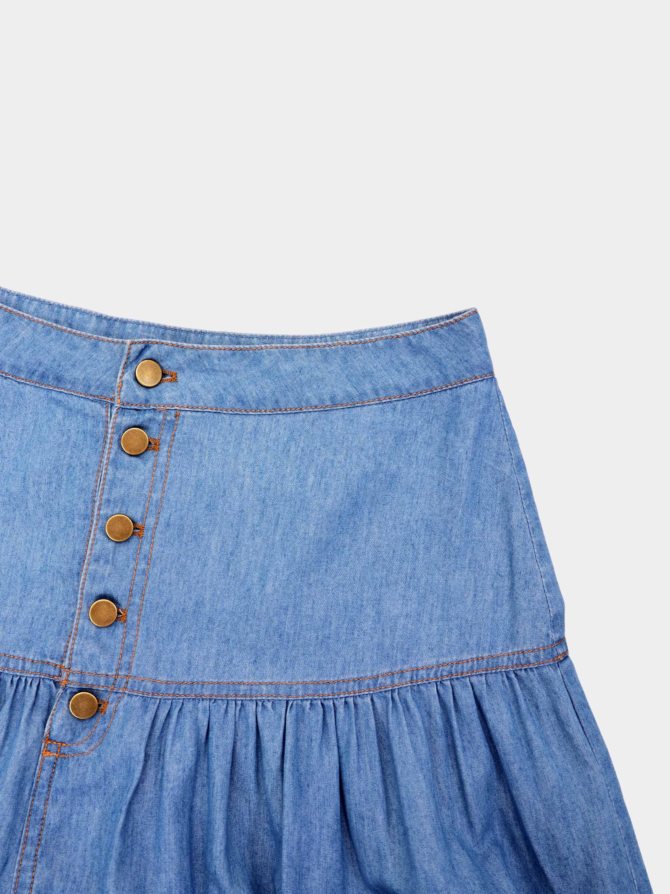 Button Prairie Denim Skirt-Blue