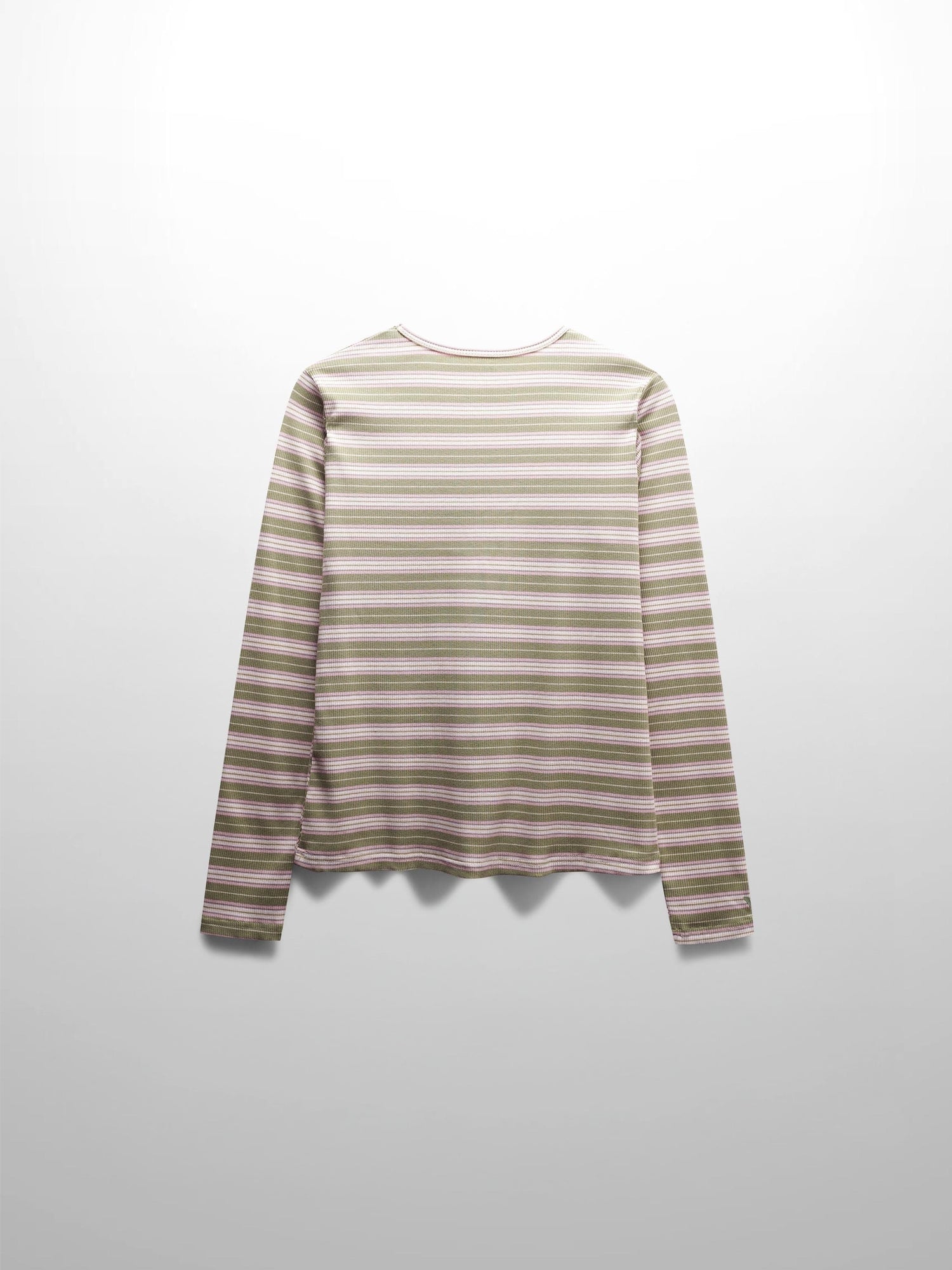 Multi Striped Ribbed Crew-Sage/Pink