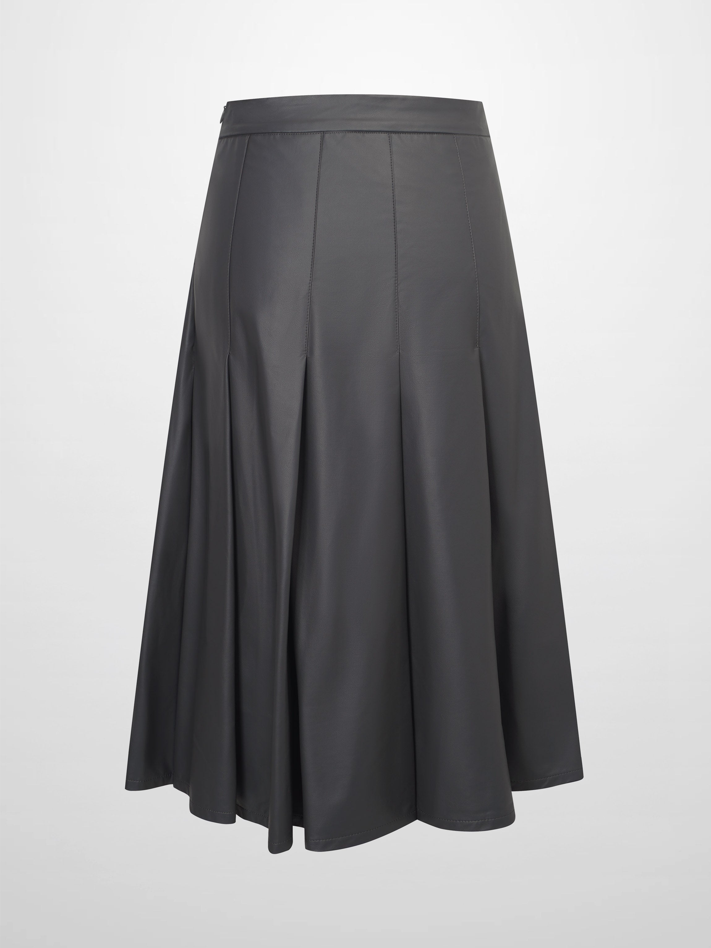 Faux Leather Stitch Down Pleated Skirt-Grey