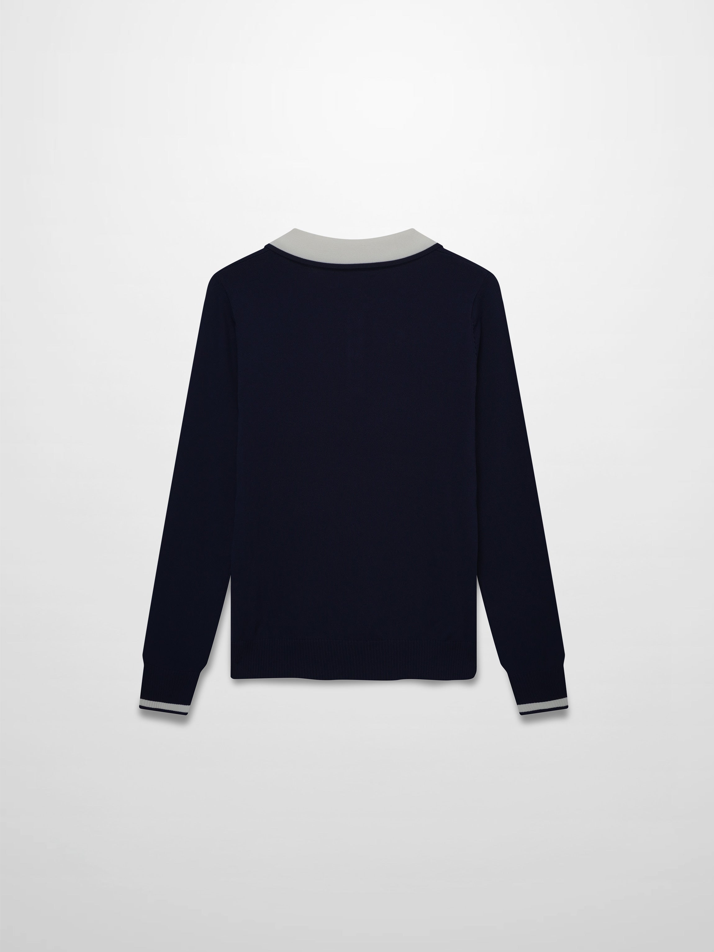 Pearl Button Collar Sweater-Navy/Cream