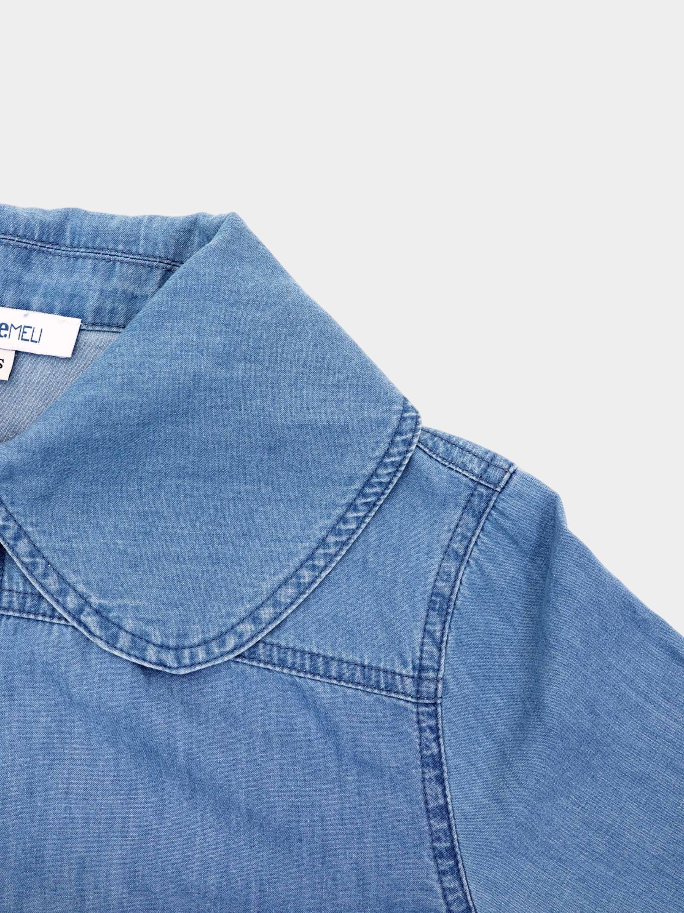 Boxy Denim Collared Top-Light Blue