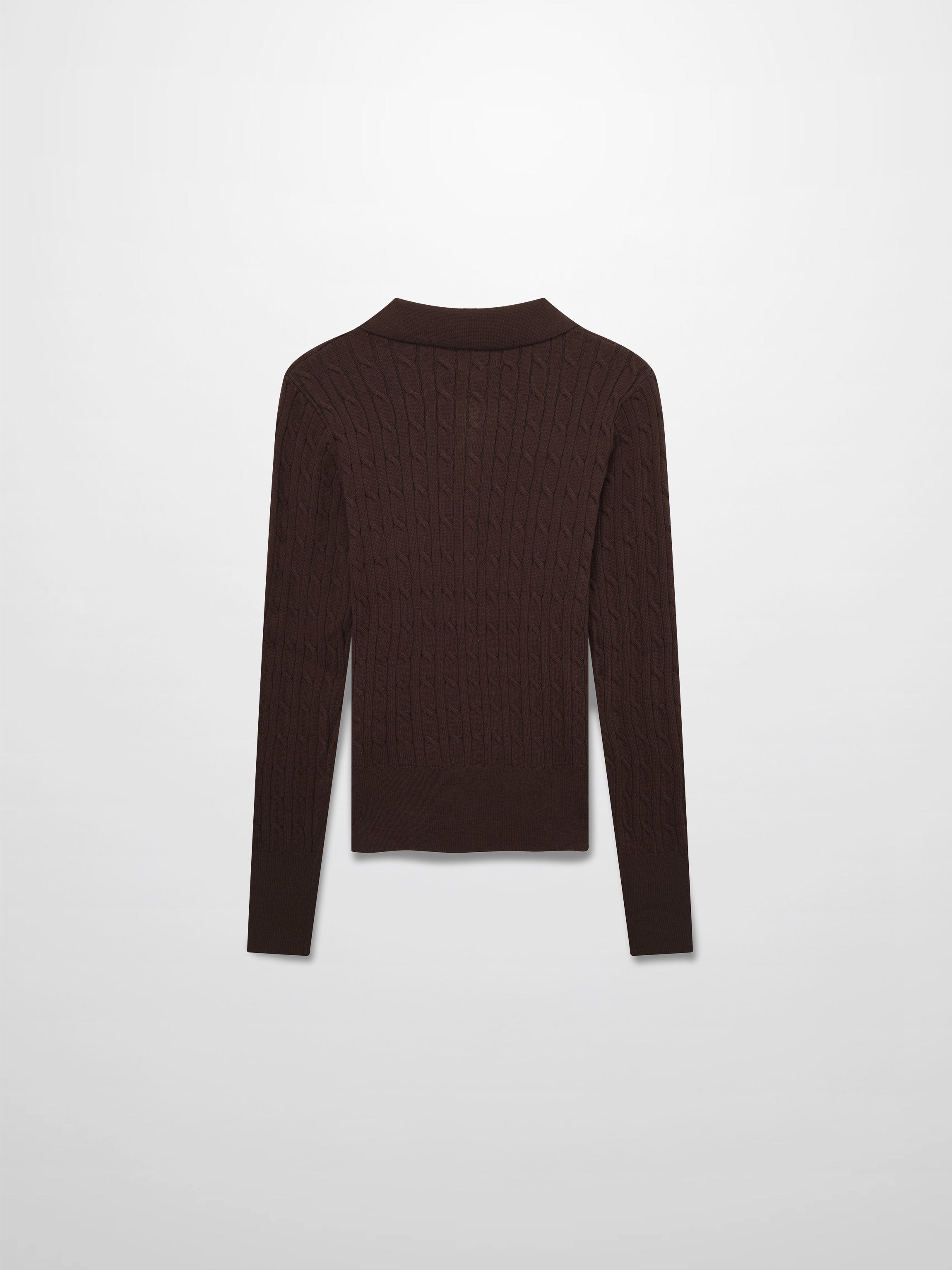 Leather Pull Half Zip Cable Polo-Brown