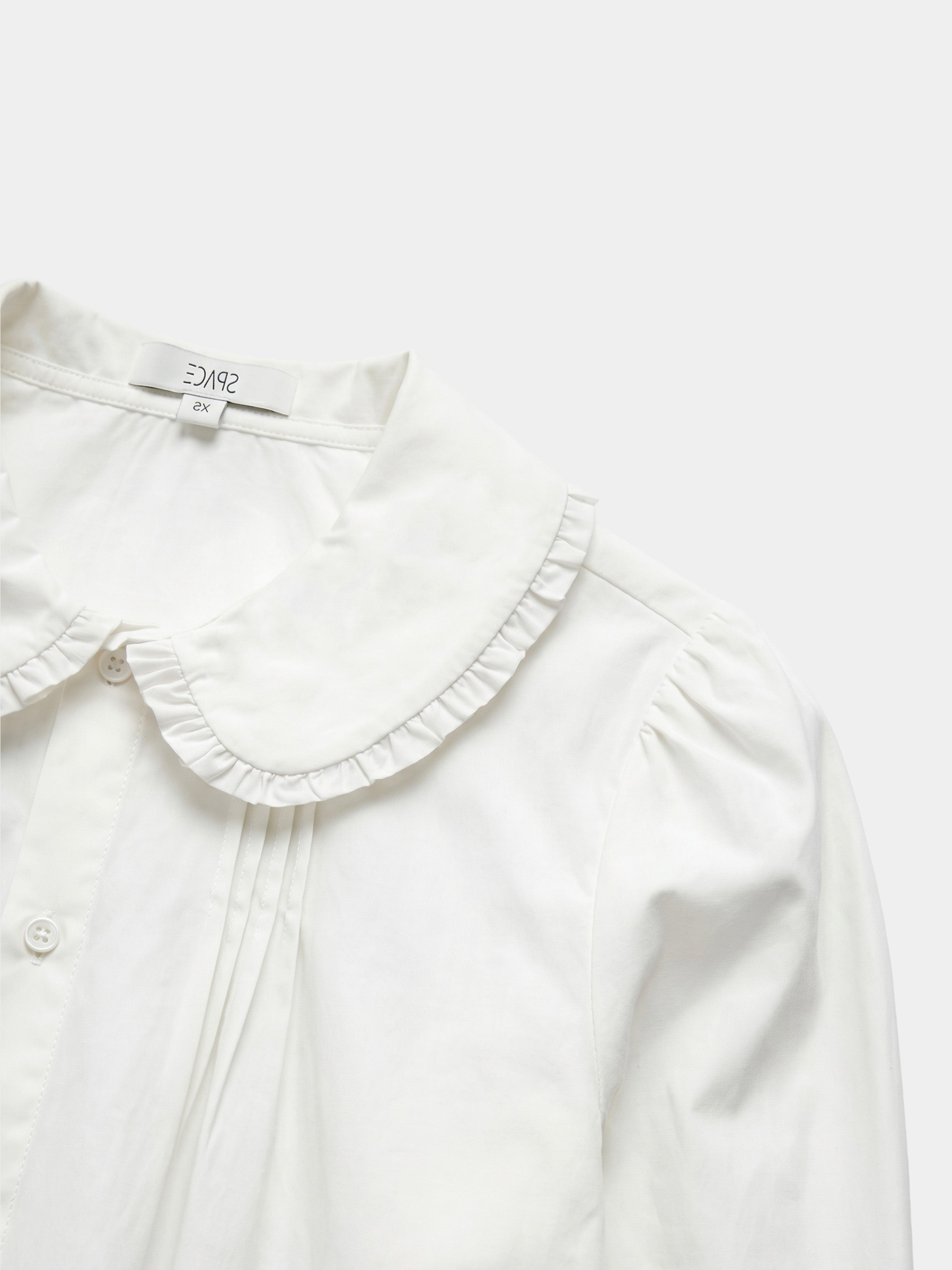 Ruffle Collar Pintuck Pleat Blouse-White