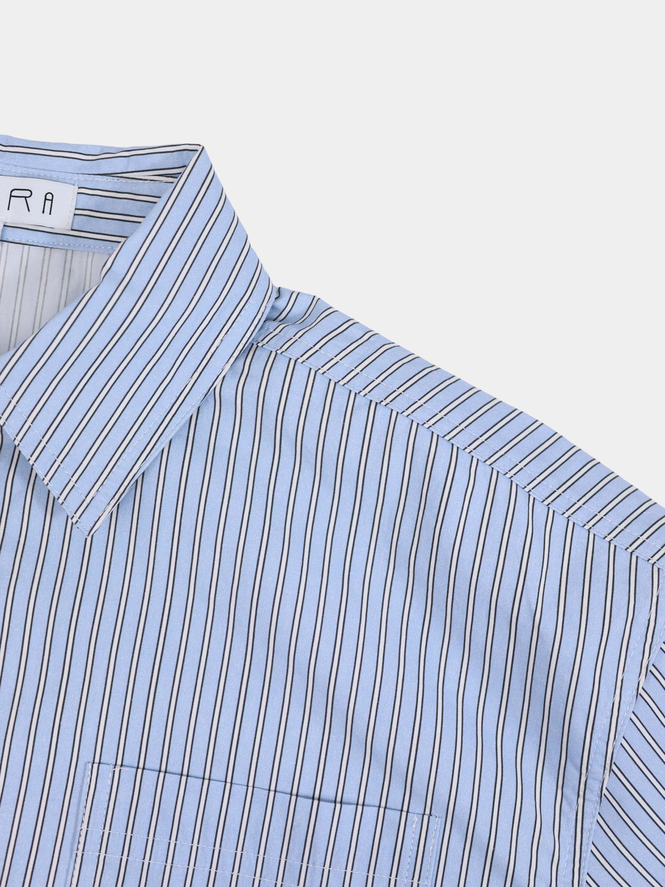 Embelished Pinstripe Crop Blouse-Blue/White
