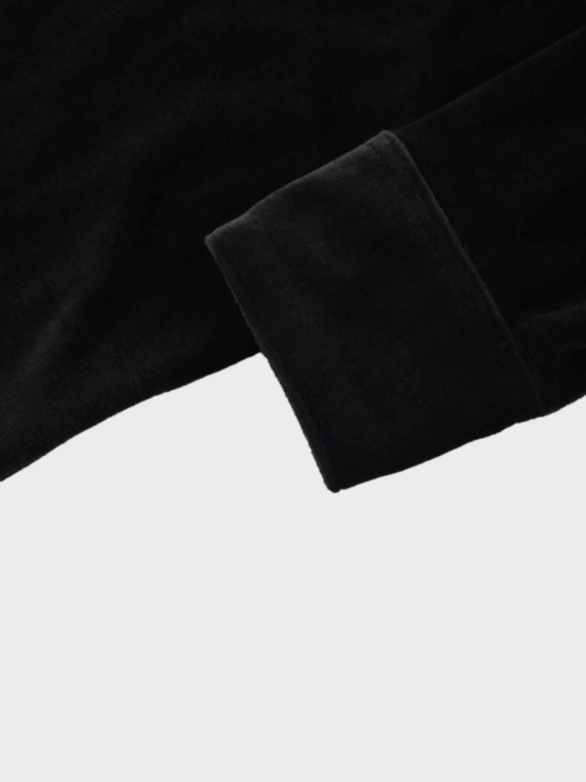 Velour Button Down Blouse-Black