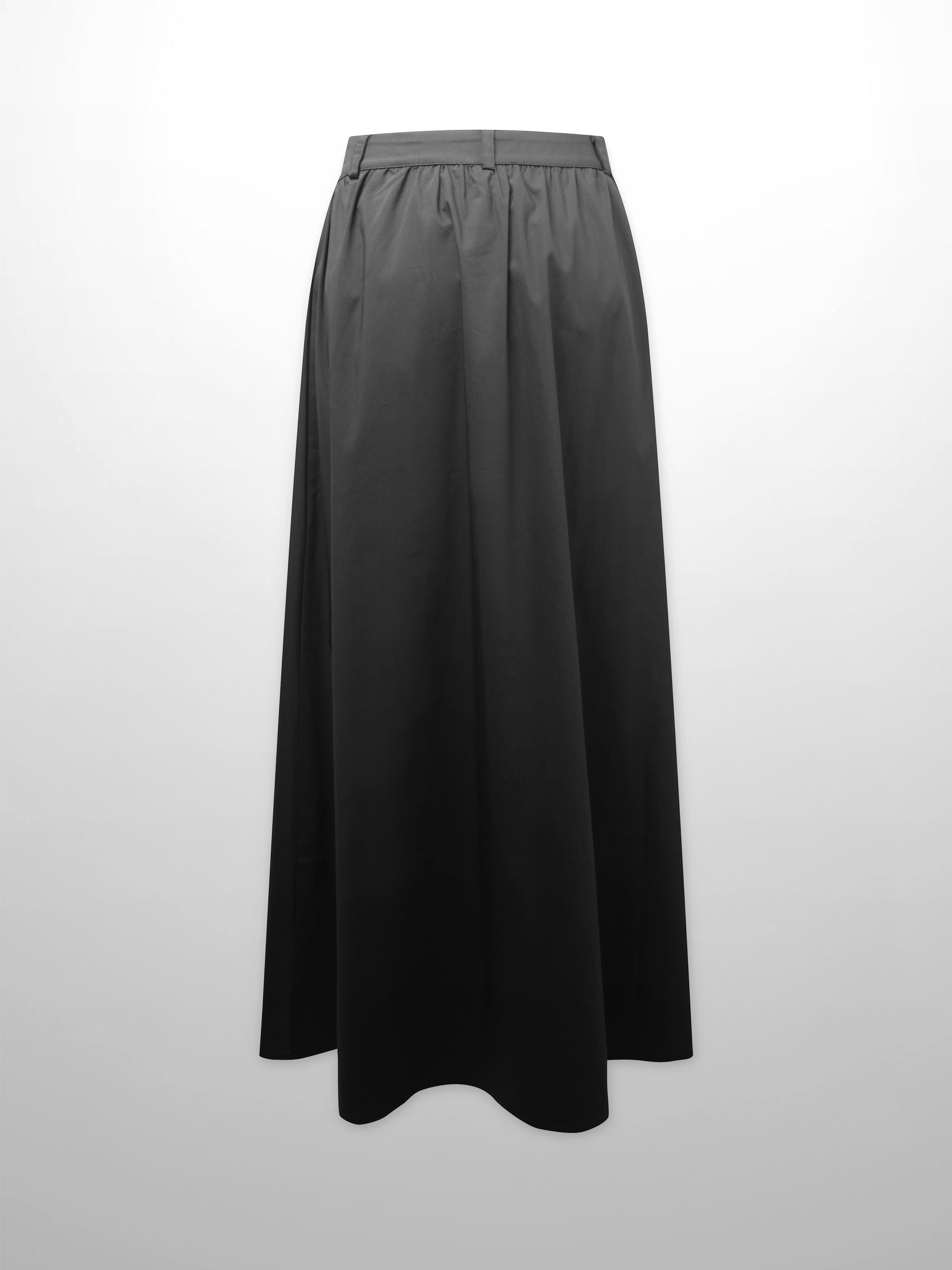Button Down Cotton Blend Skirt-Black