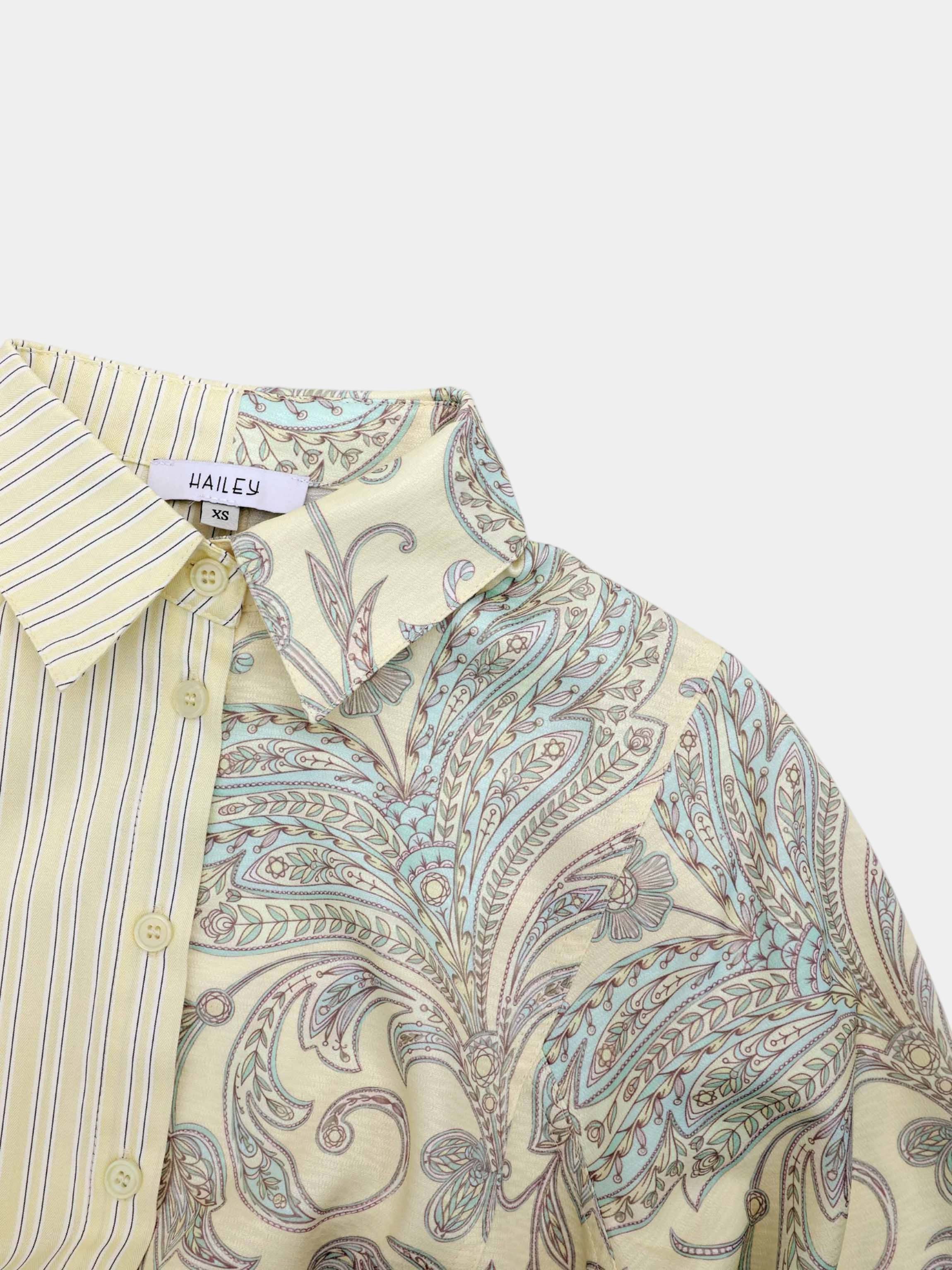 Elastic Waist Shirtdress-Mixed Floral and Stripe