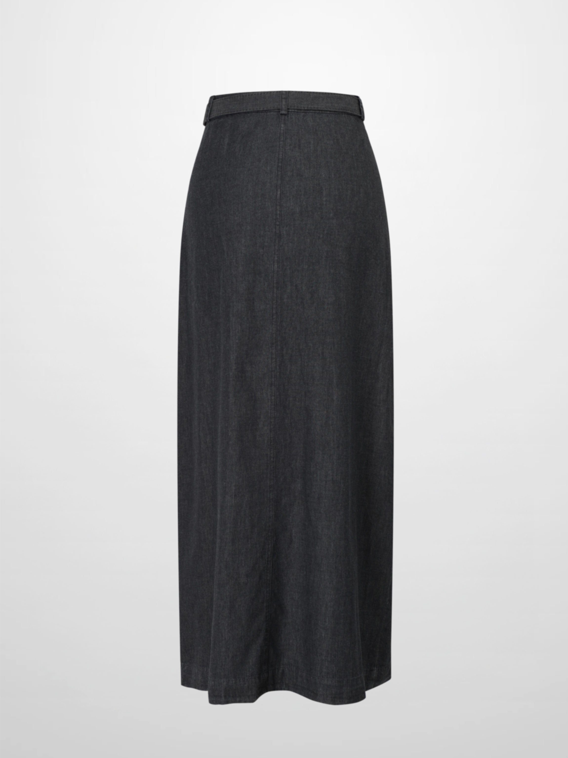 Side Inverted Pleat Denim Skirt-Black