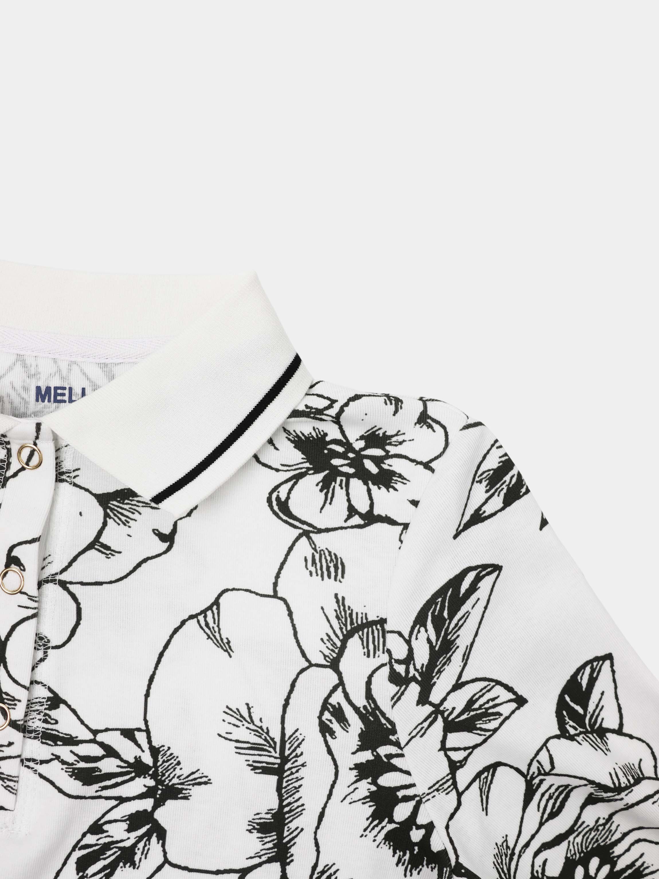 Printed Collar Snap Tee-Sketch Floral