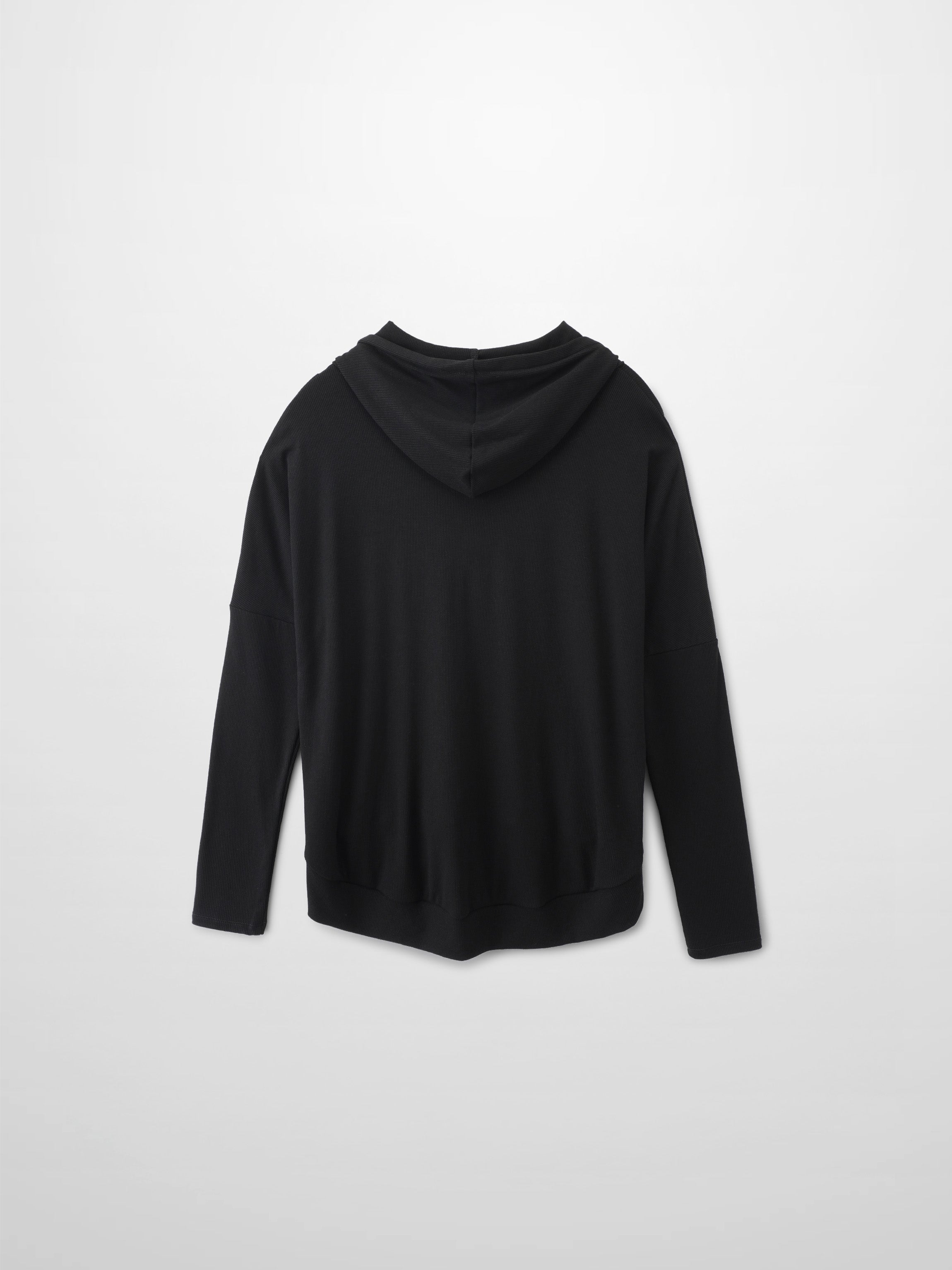 Ribbed Half Zip Hoodie Tee-Black