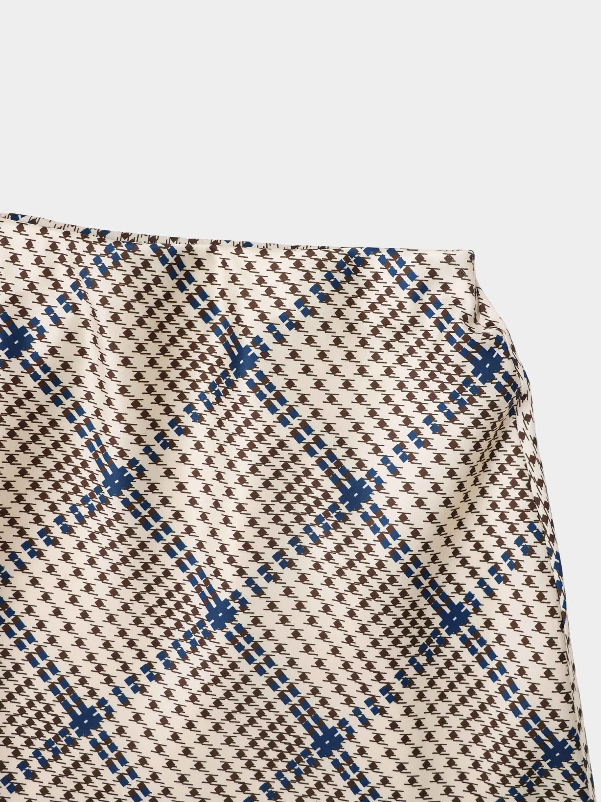 Print Slip Skirt-Brown Houndstooth
