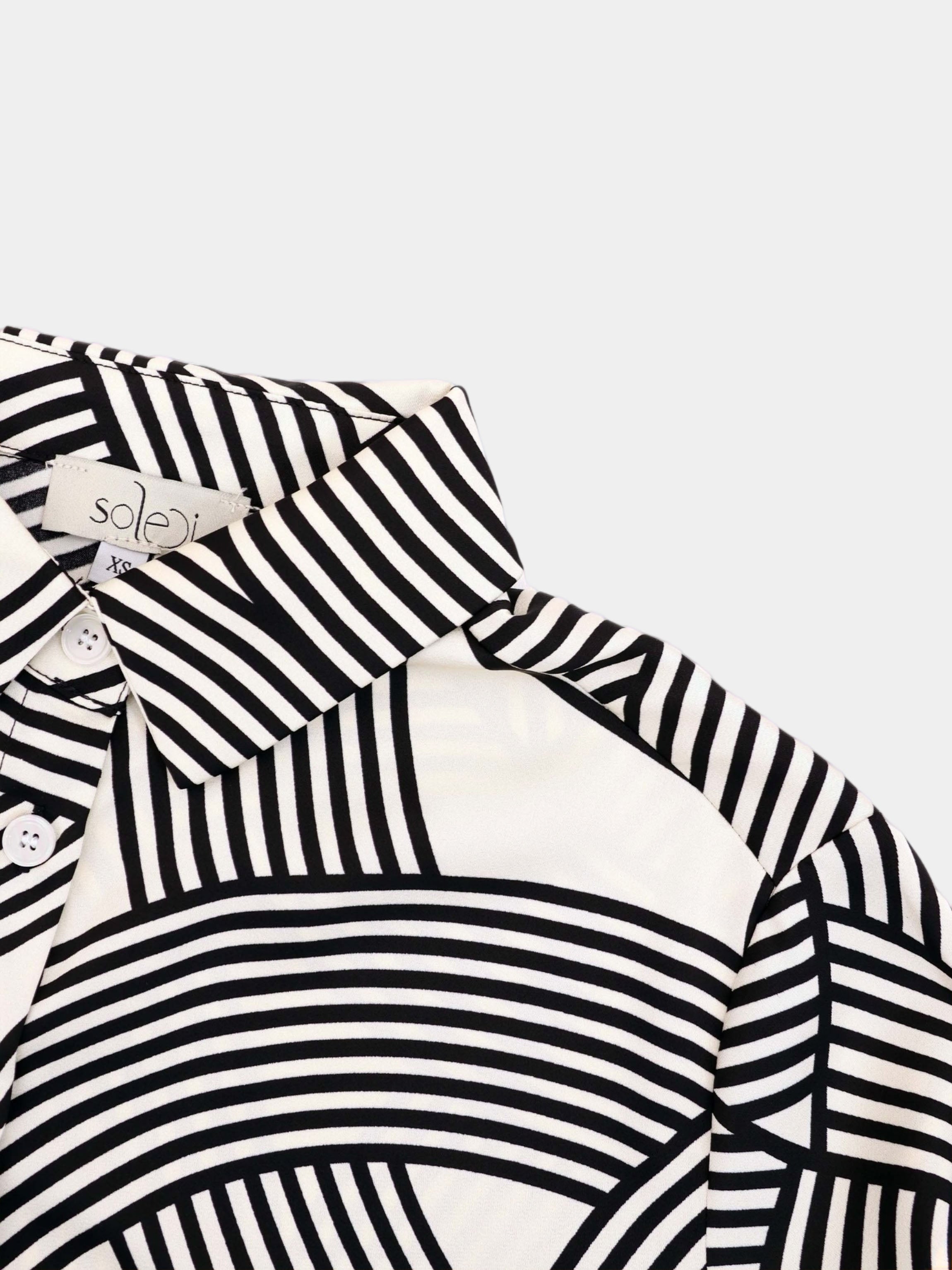 Button Down Print Blouse-Geometric Lines